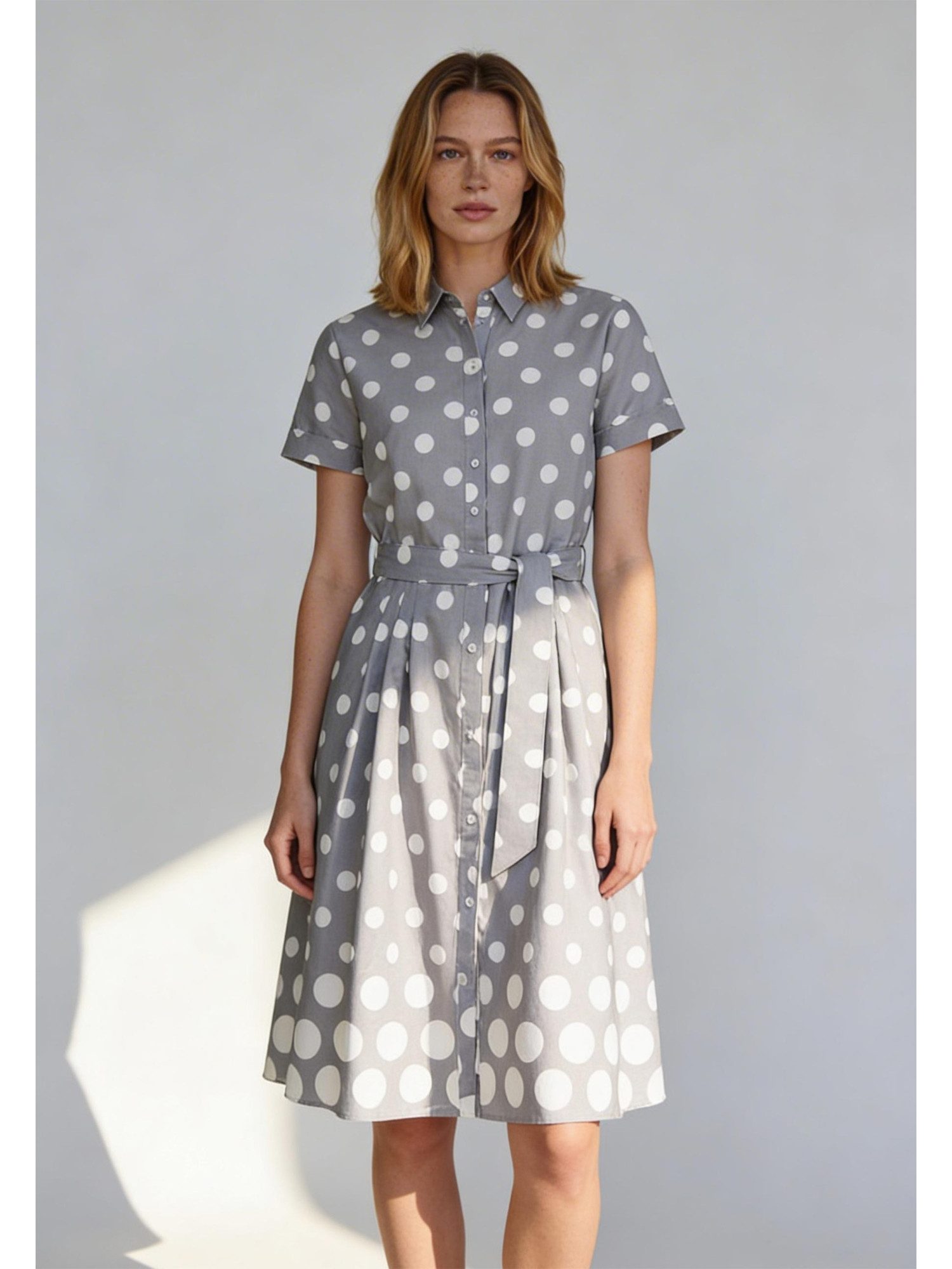 MORE&MORE Blusenkleid feminines, gepunktetes Midikleid