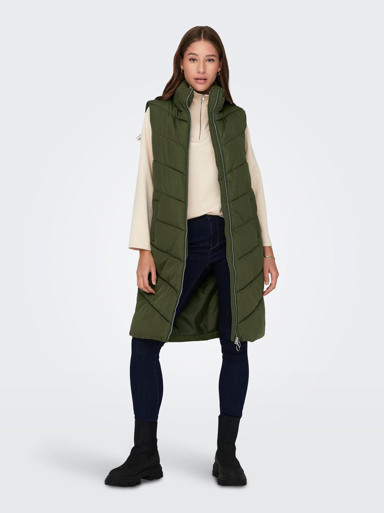 JACQUELINE de YONG Steppweste Lange Weste Stepp Übergangsjacke Ärmellos JDYFINNO 5742 in Olive