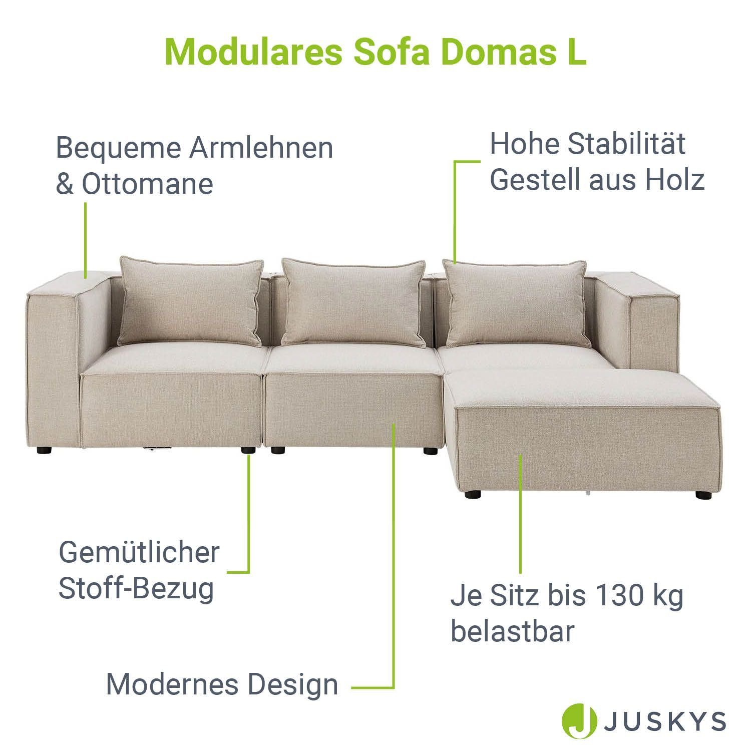 4 mane mit Teile, Juskys Wohnzimmer, Couch Domas, & für L, Kissen Sitzer Ecksofa modulare 3