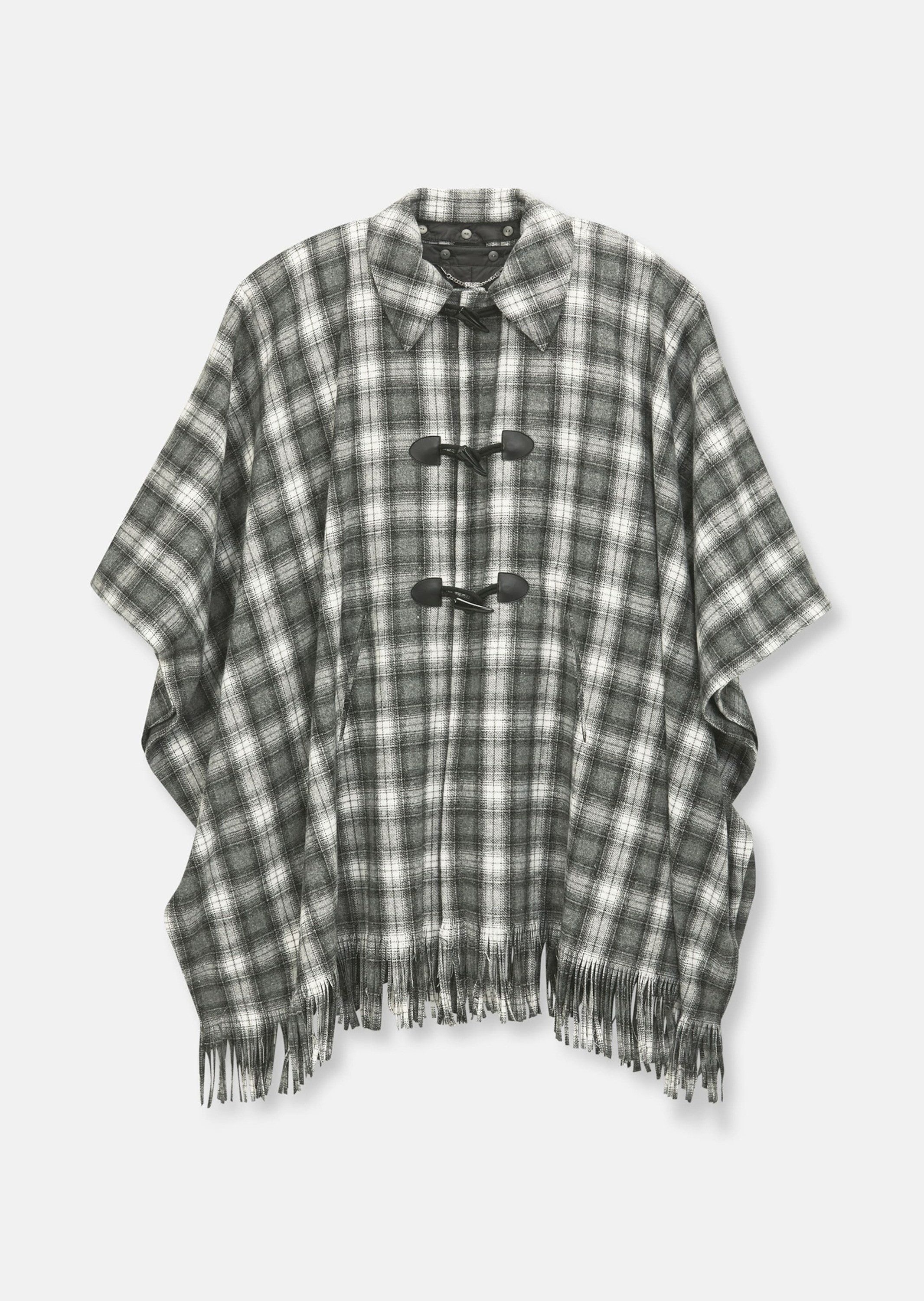 Poncho Karo-Cape mit Innenweste, Hemdkragen