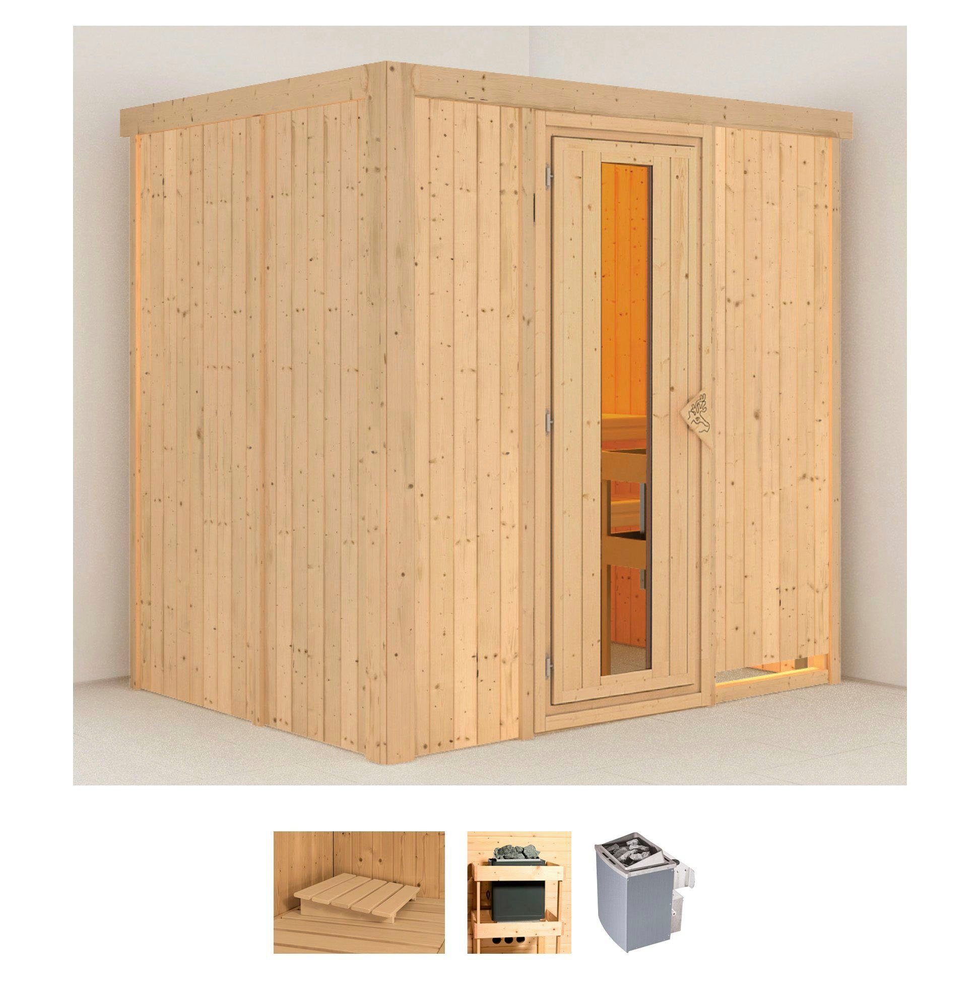 Karibu Sauna Bedine, BxTxH: 196 x 151 x 198 cm, 68 mm, (Set) 9 KW-Ofen mit integrierter Steuerung