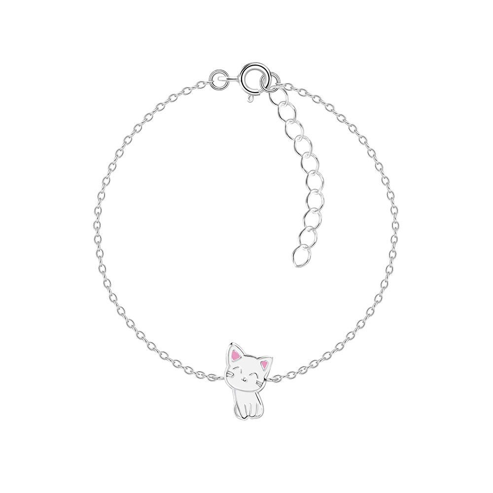 Order & Smile Schmuck Armband Armband Kinder: 925 Silber Armkette mit Katze, gestempelt
