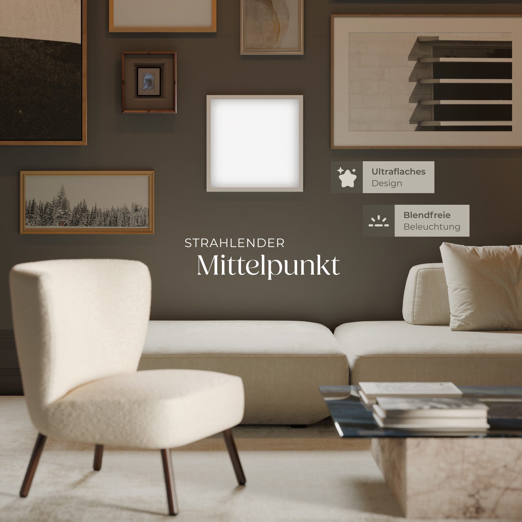tectake Deckenleuchten Vielseitiges LED-Paneel, verschiedene Größen, warmweiß, blendfrei, ultraflach, rechteckig, Backlighteffekt, pulverbesch. Stahl/Aluminium