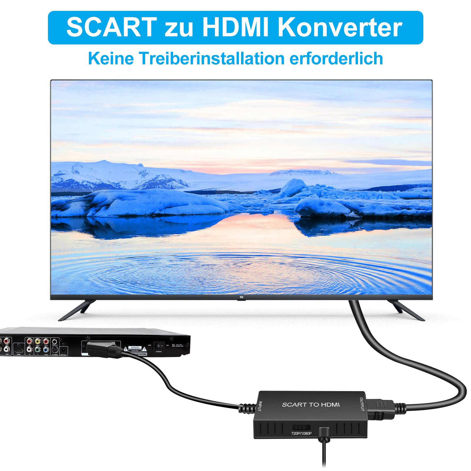 Bundviel SCART zu HDMI Adapter HD 1080P Video Audio Wandler mit HDMI Kabel HDMI-Adapter