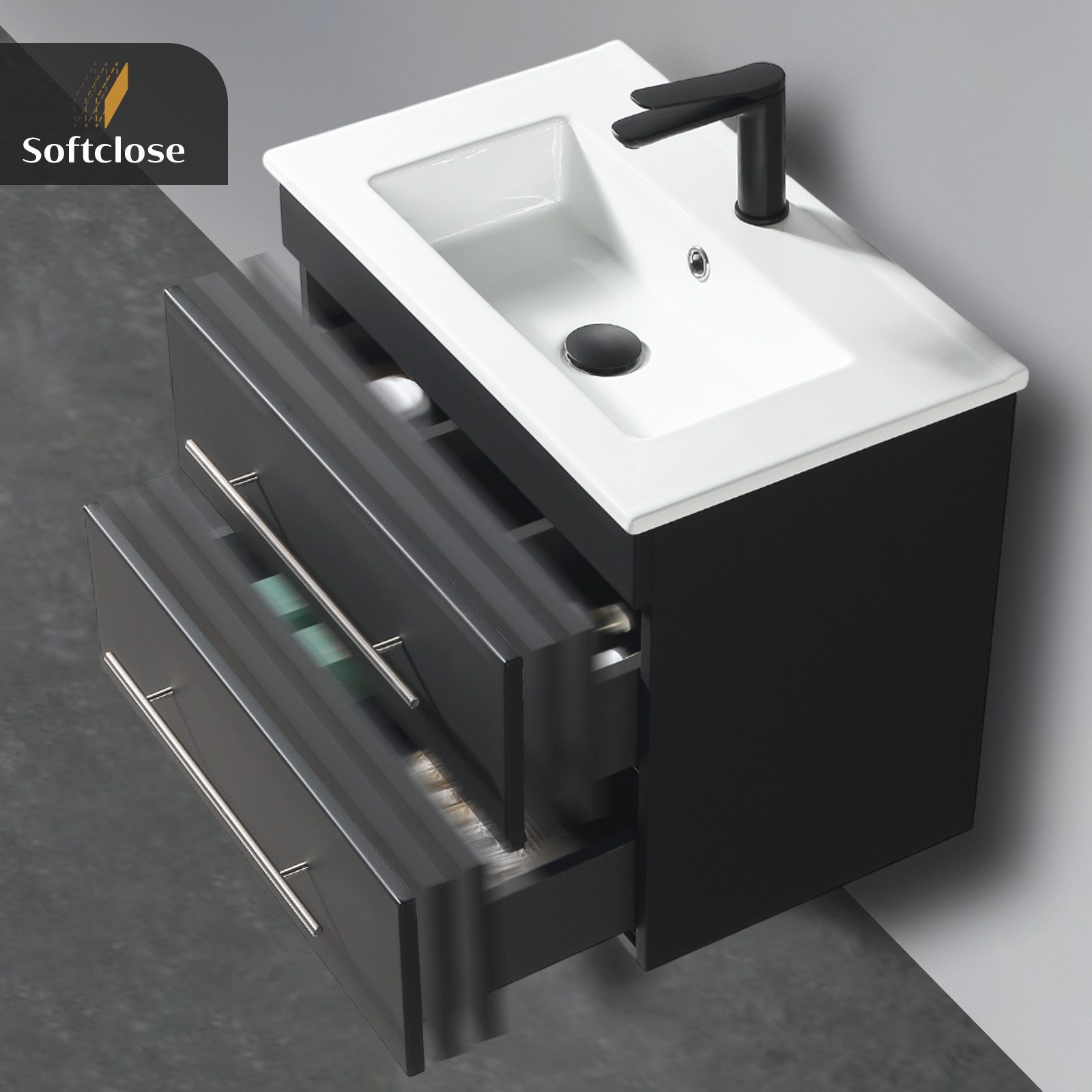 Alpenberger Badmöbel-Set Waschbecken mit Unterschrank - Waschbeckenunterschrank mit Schubladen, (Waschtisch mit Waschbecken 60cm breit, Waschbeckenschrank Hänge – Bild 5 von 5