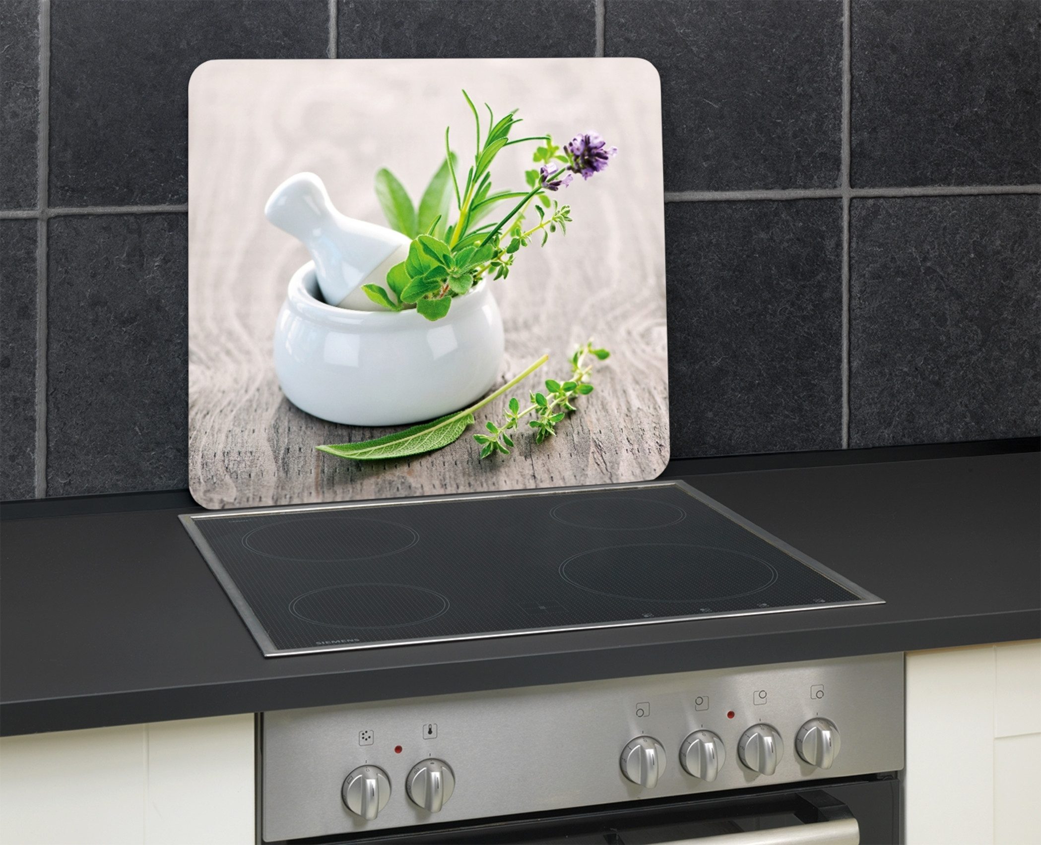 WENKO Herd-Abdeckplatte Multi Modell Kräutergarten, Glas, Silikon, Spritzschutz, Herdblende, Schneidbrett, für Glaskeramik-Kochfelder
