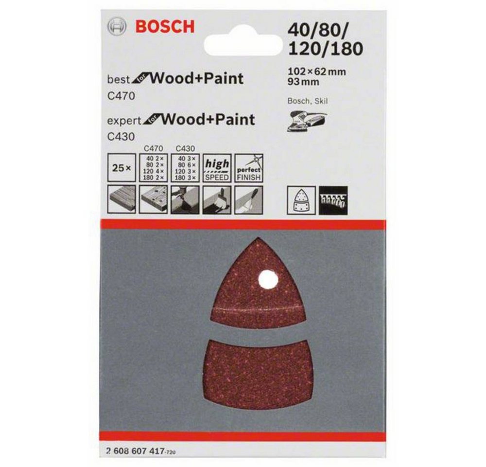 Thumbnail - BOSCH Schleifpapier Schleifblatt-Set C470 und C430, 102 x 62, 93 mm, mit Klett, gelocht