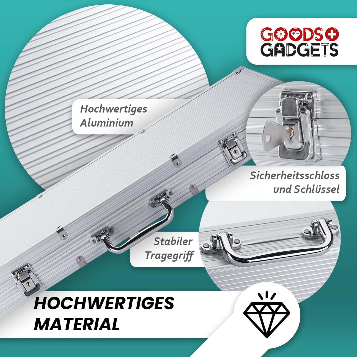 Goods+Gadgets Spiel Goods+Gadgets Profi Poker Set – Pokerkoffer mit 300–500 Chips Zuhause, Pokerset inkl. 300-500 Poker-Chips, Casino für Zuhause