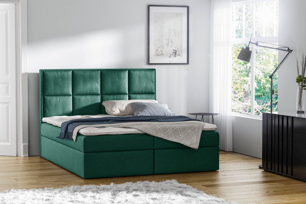 99rooms Boxspringbett Amelio (Schlafzimmerbett, Bett), mit Taschenfederkern Matratze, Topper, Bettkasten, Kopfteil gepolstert