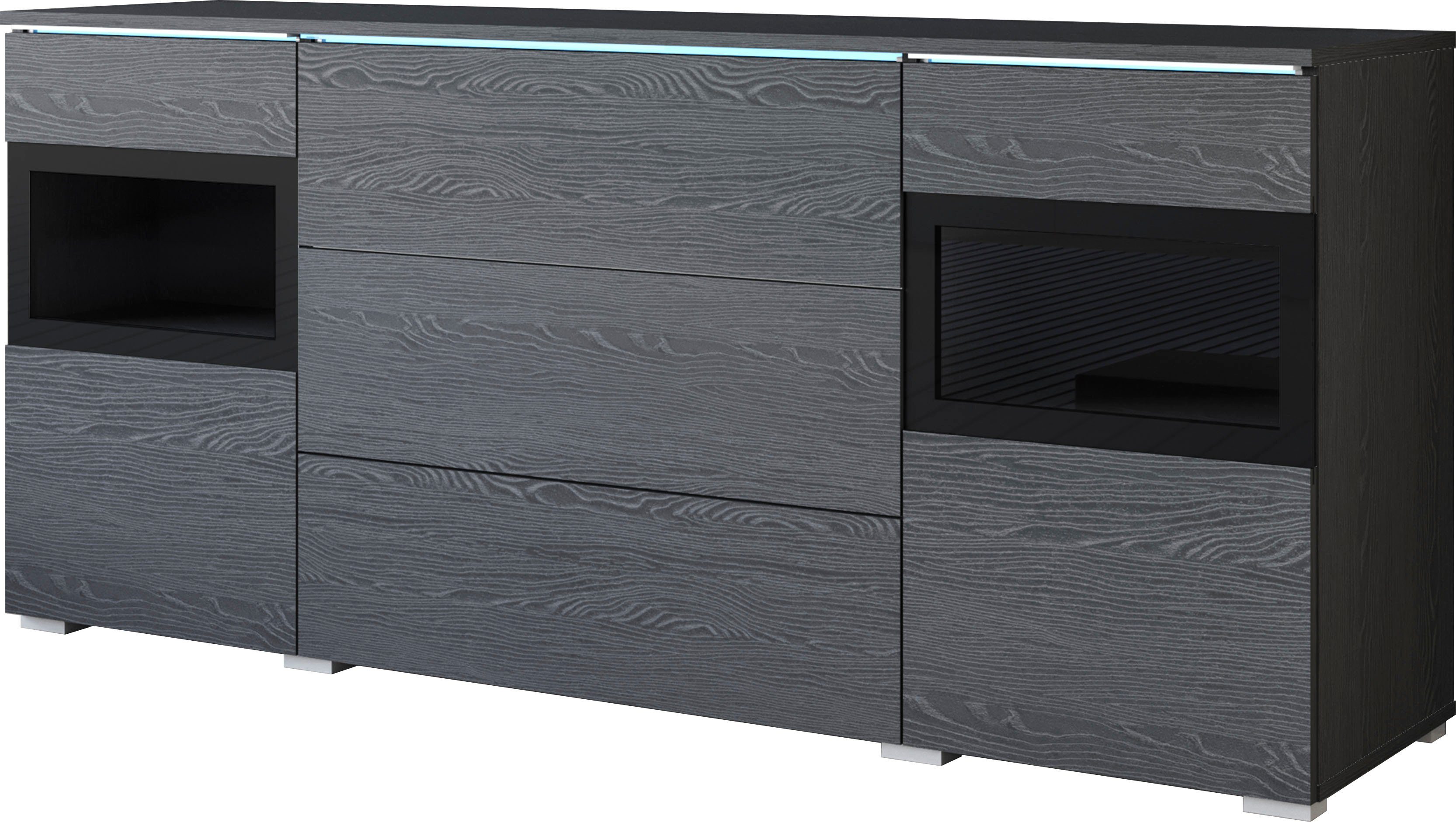 INOSIGN Sideboard Vera, Breite 150 cm, ohne Beleuchtung graphit schwarz mit Strukturoptik