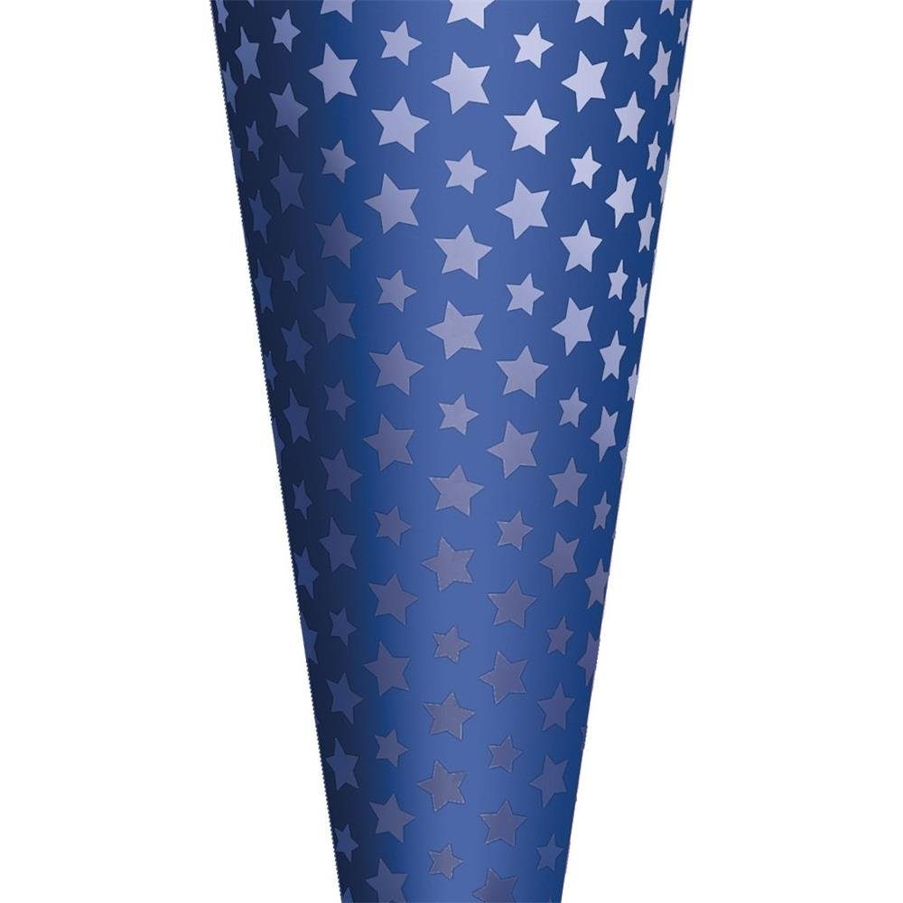 Roth Schultüte Spitze 70 cm, Zuckertüte Basteltüte Ultramarinblau-Sterne Filz-Verschluss Folie rund