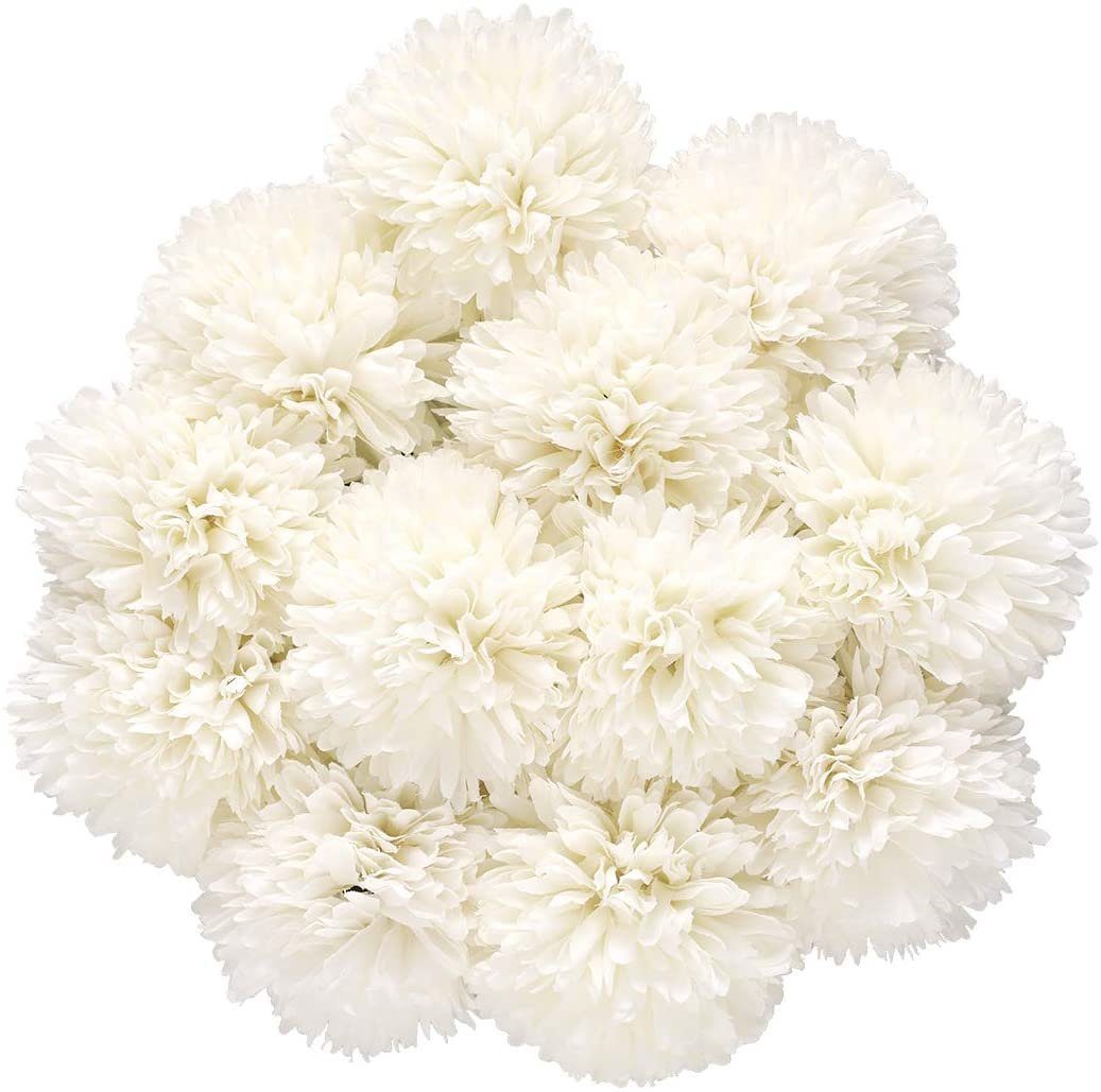 Kunstblume Künstliche Hortensie Blumen,Seide Pompon Kugel, Jormftte Weiß