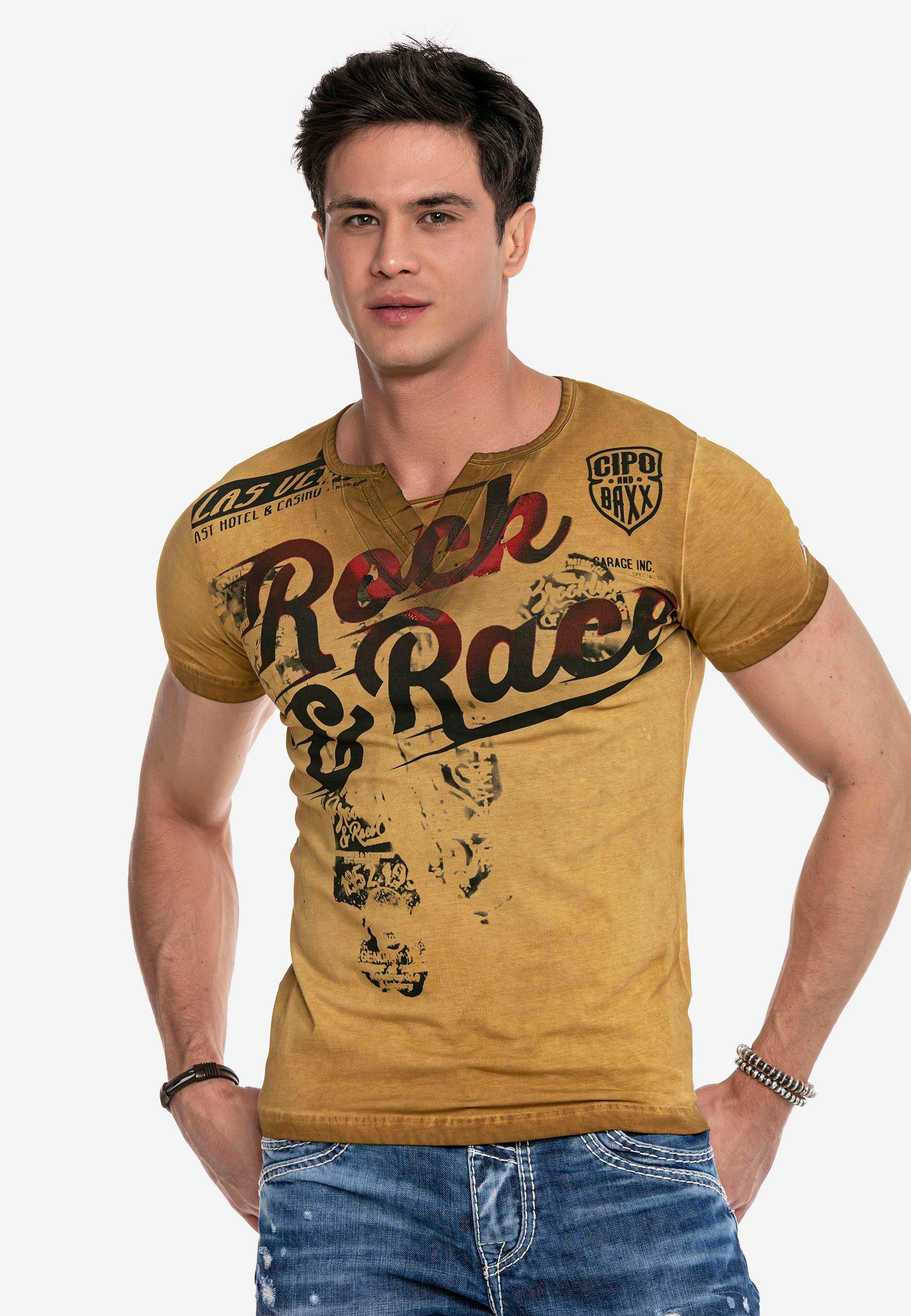 Cipo & Baxx T-Shirt mit Rock&Pace Aufdruck gelb