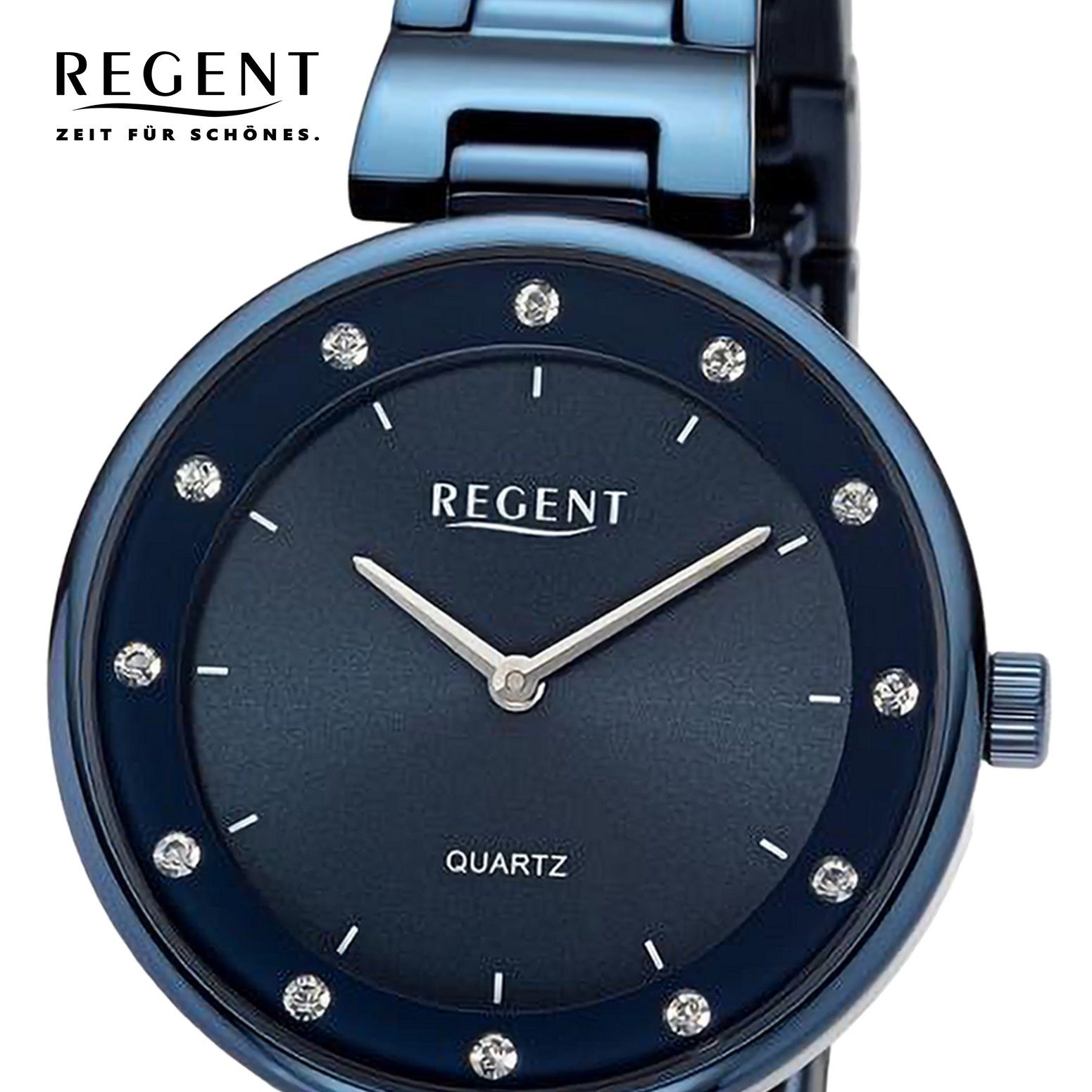 Regent Regent Damen Armbanduhr Analog, (Analoguhr), Damen Armbanduhr rund, extra groß (ca. 34mm), Metallarmband
