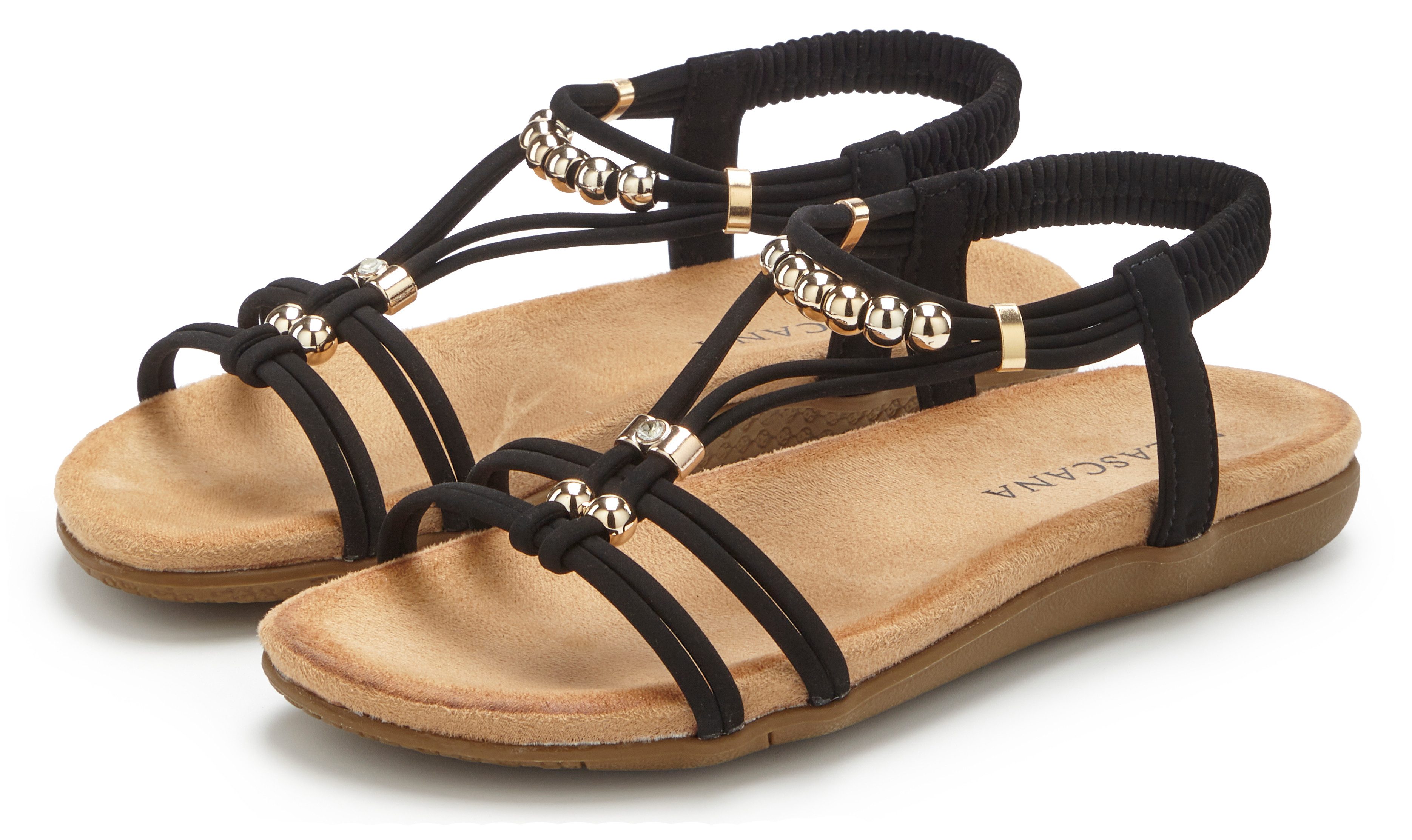 LASCANA Sommerschuh, offener Schuh, Sandale NEU mit elastischen Riemchen und kleinen Perlenelementen VEGAN