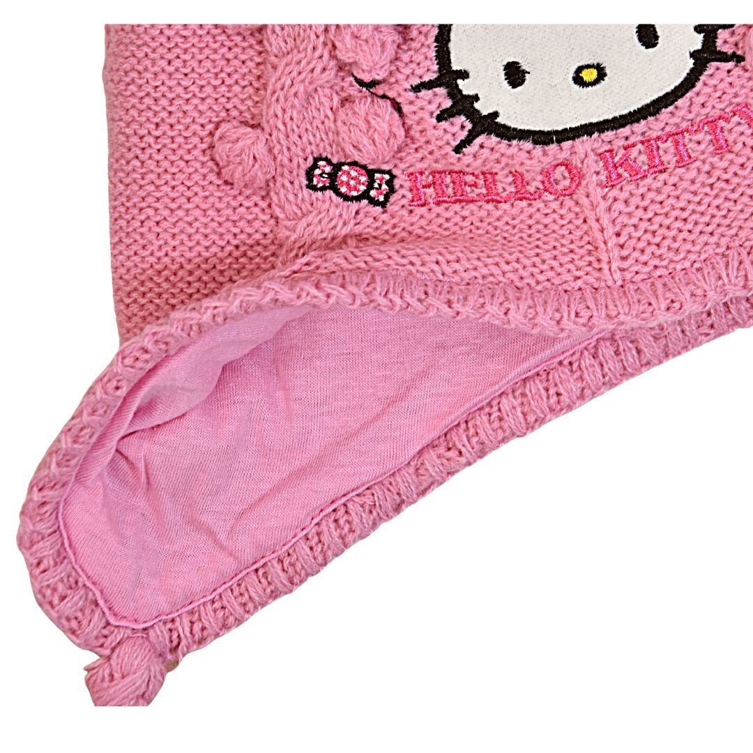 Hello Kitty & Futter 48-50 Zöpfen mit Rosa Jersey Strickmütze Kindermütze Gr. cm