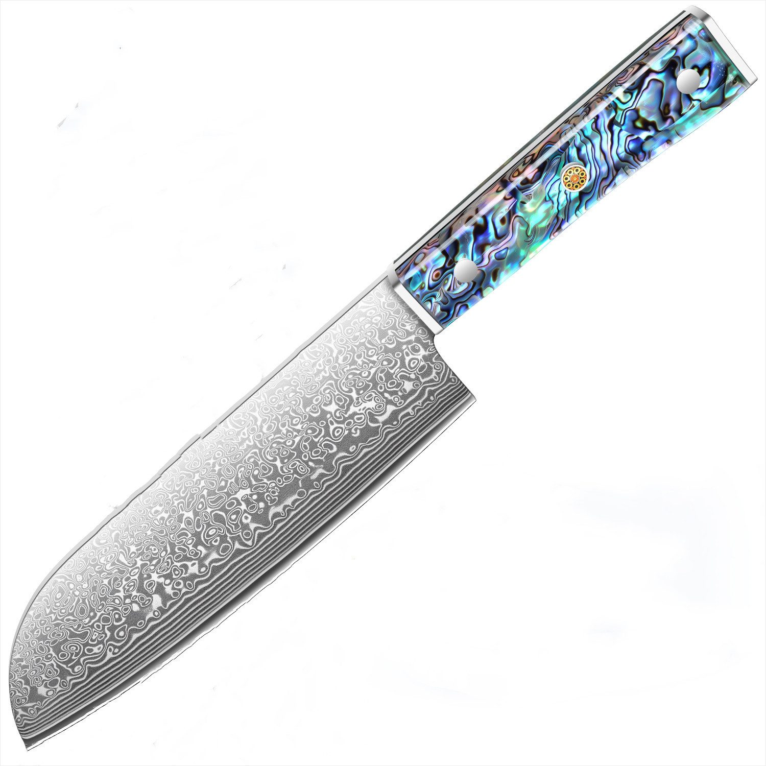 KingLux Damastmesser Damast Santokumesser 67 Lagen Damaststahl Abalone-Muschelharzgriff