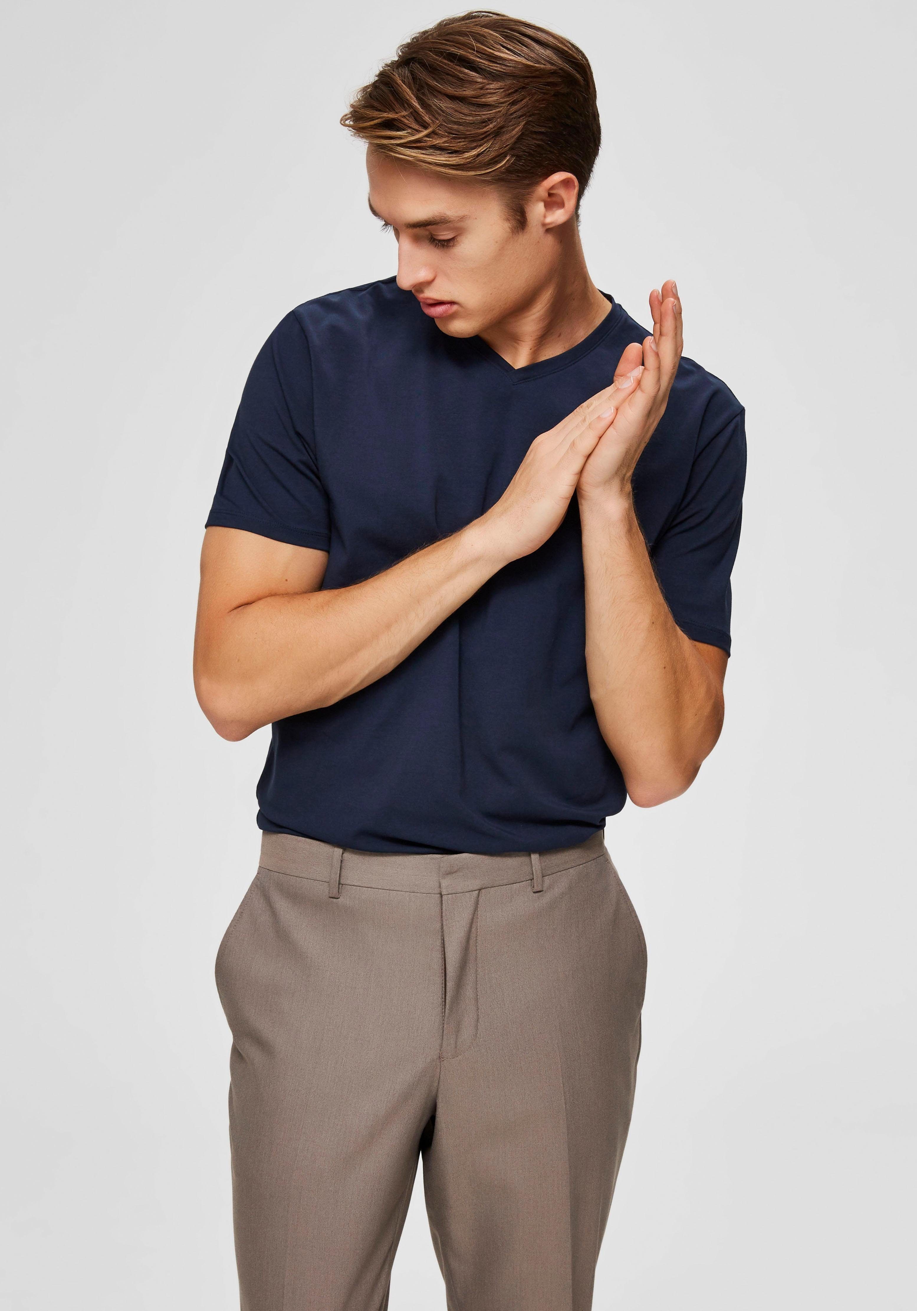 Selected V-Shirt SLHNEWPIMA SS V-NECK TEE B NOOS