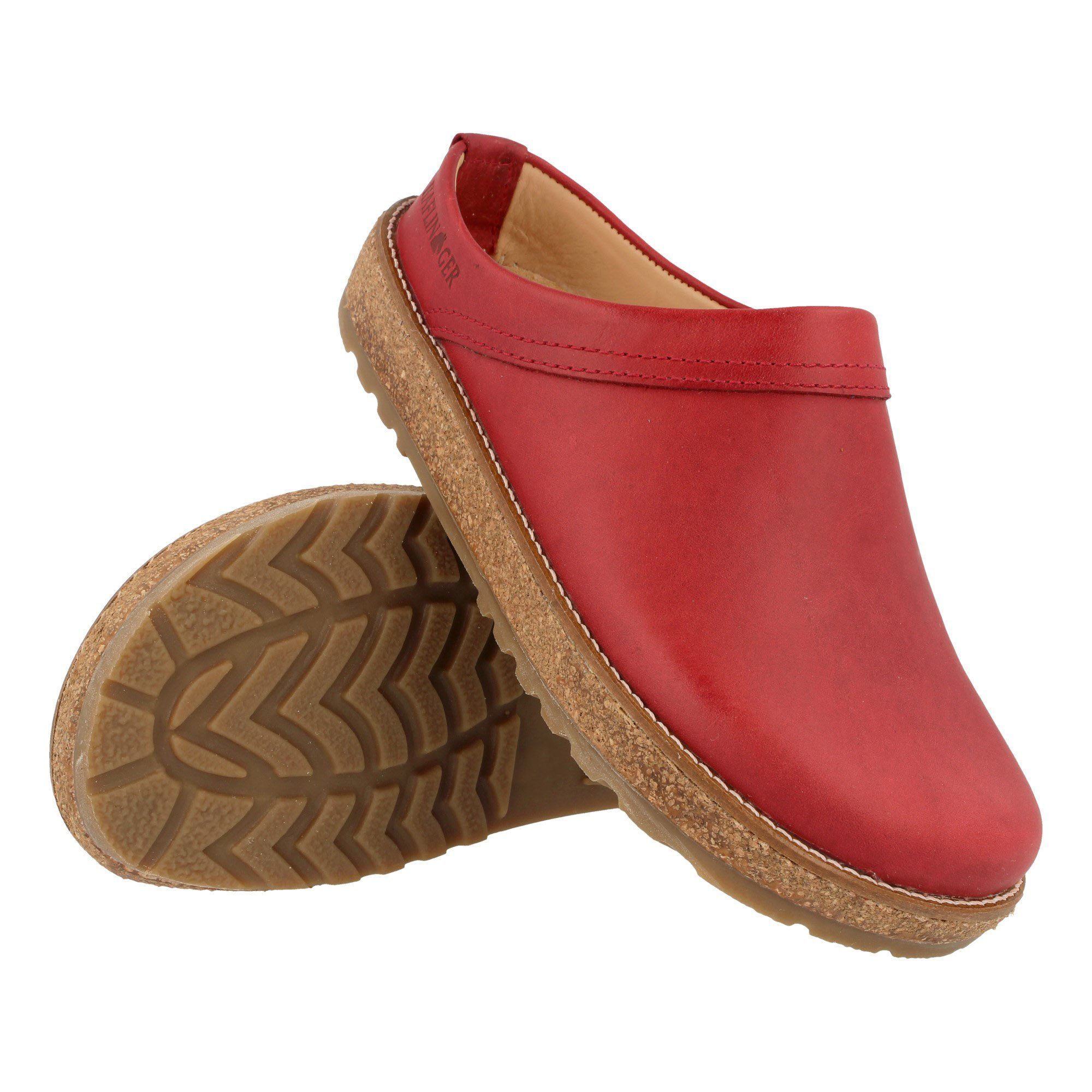 Haflinger Travel Classic Eleganter Clog aus Leder mit Korkfußbett und Gummisohle Hausschuh