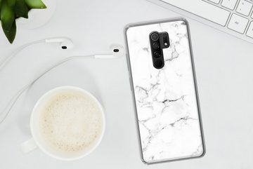 MuchoWow Handyhülle Marmor - Weiß - Grau - Luxus - Marmoroptik - Strukturiert, Phone Case, Handyhülle Xiaomi Redmi 9, Silikon, Schutzhülle