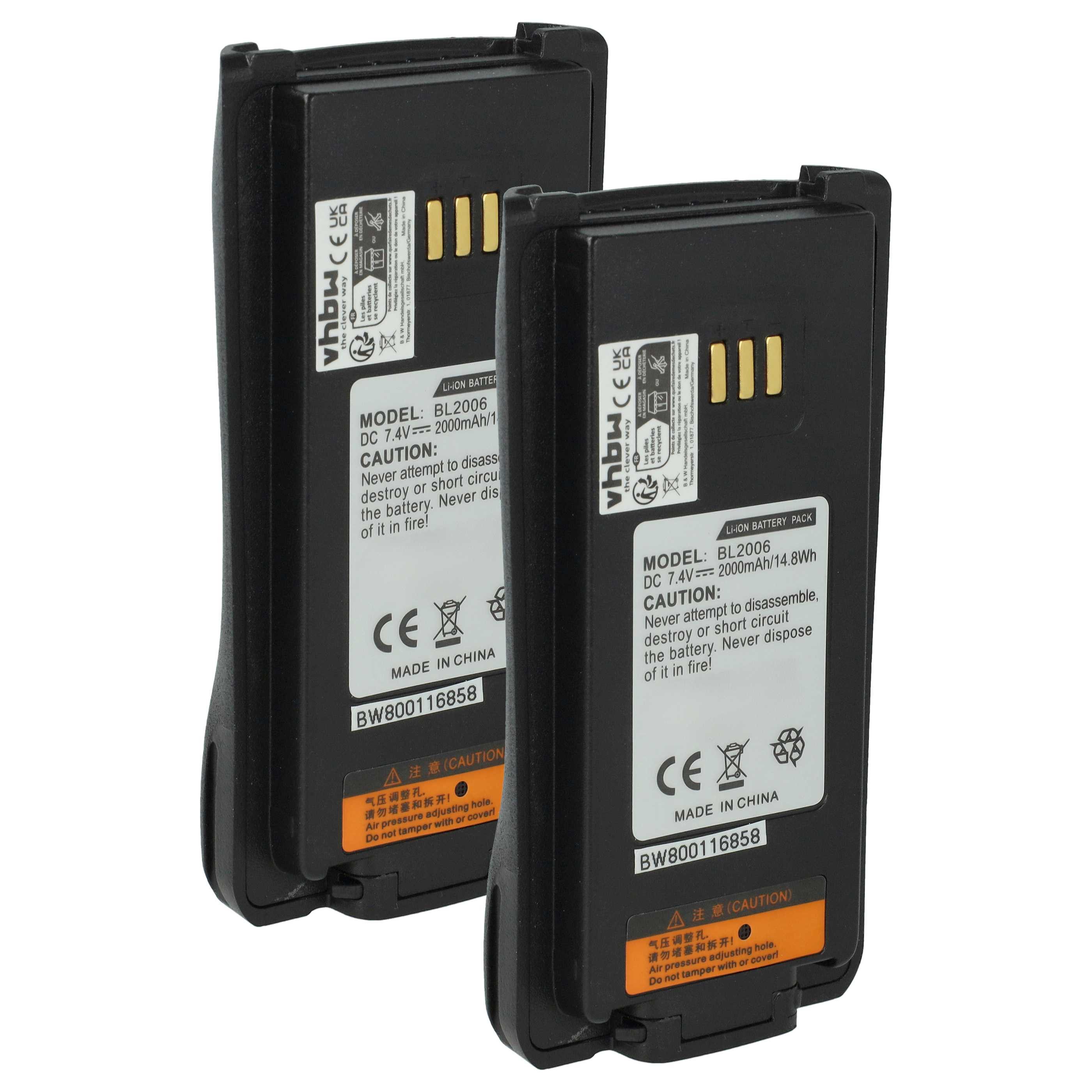 vhbw Akku passend für Harris HDP150, HDP100 Funkgerät (2000 mAh, 7,4 V, Akku Akku Li-Ion 2000 mAh (7,4 V, 2 St), Leistungsfähige Austausch-Akkus für Ihr Funkgerät, Walkie-Talkie