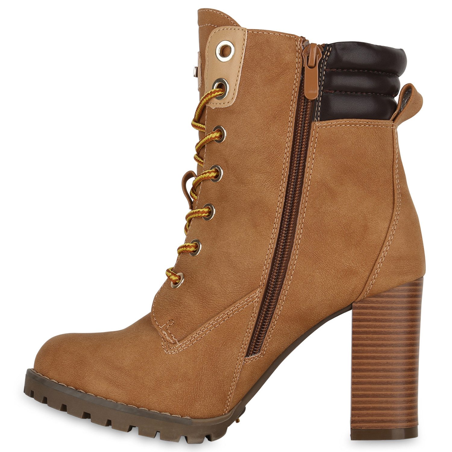 VAN HILL 812259 Schnürstiefelette Damen Schnürstiefeletten Worker Boots Stiefeletten Block Absatz