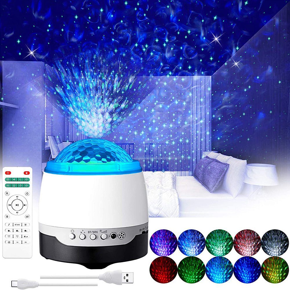 Sunicol LED Nachtlicht LED Sternenhimmel Projektor, Bluetooth-Lautsprecher, Timer, USB, mit Fernsteuerung, für Party Geburtstag Hochzeit Dekoration Weiß 1