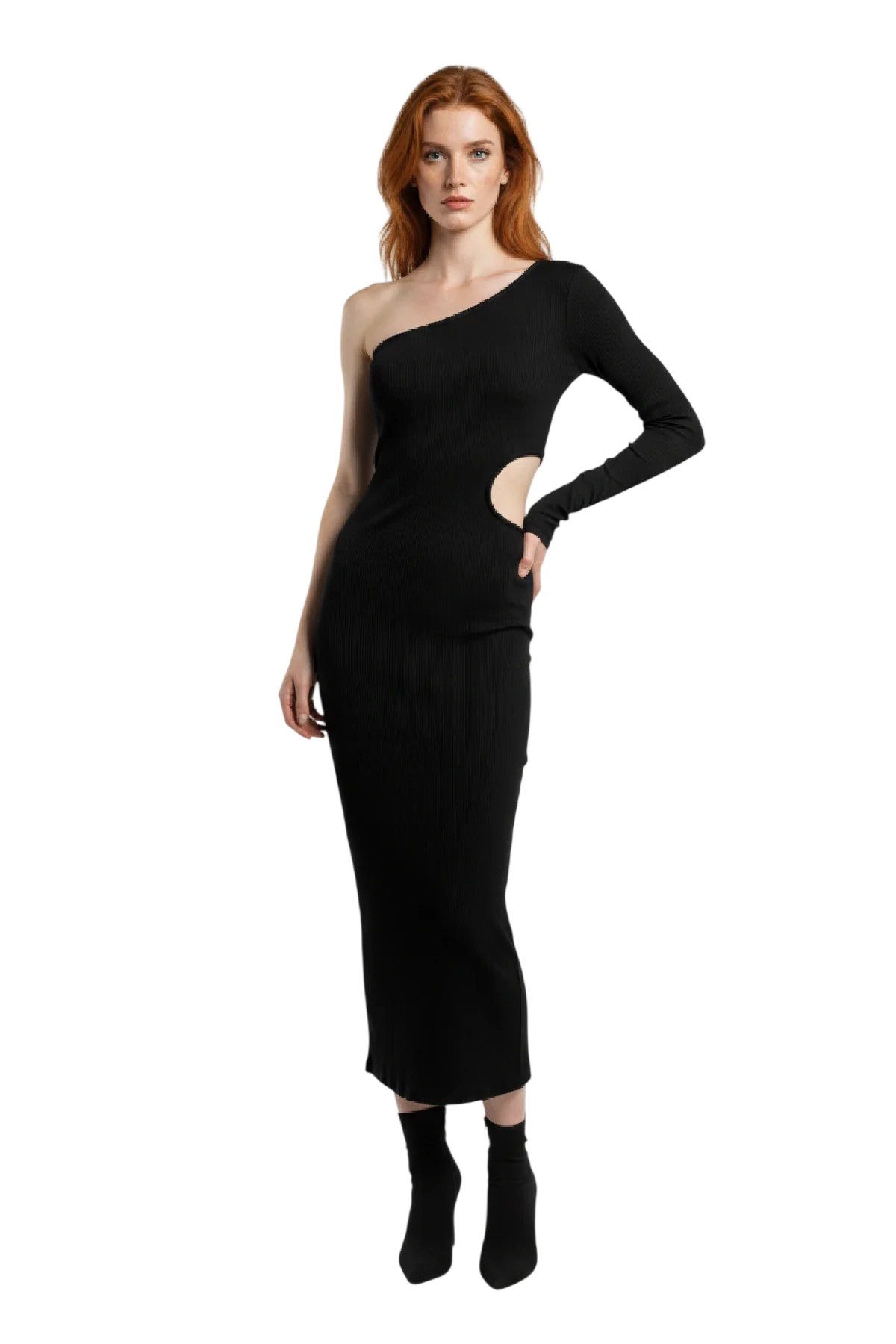 Alexa Dash Midikleid Langes Kleid mit einer Schulter