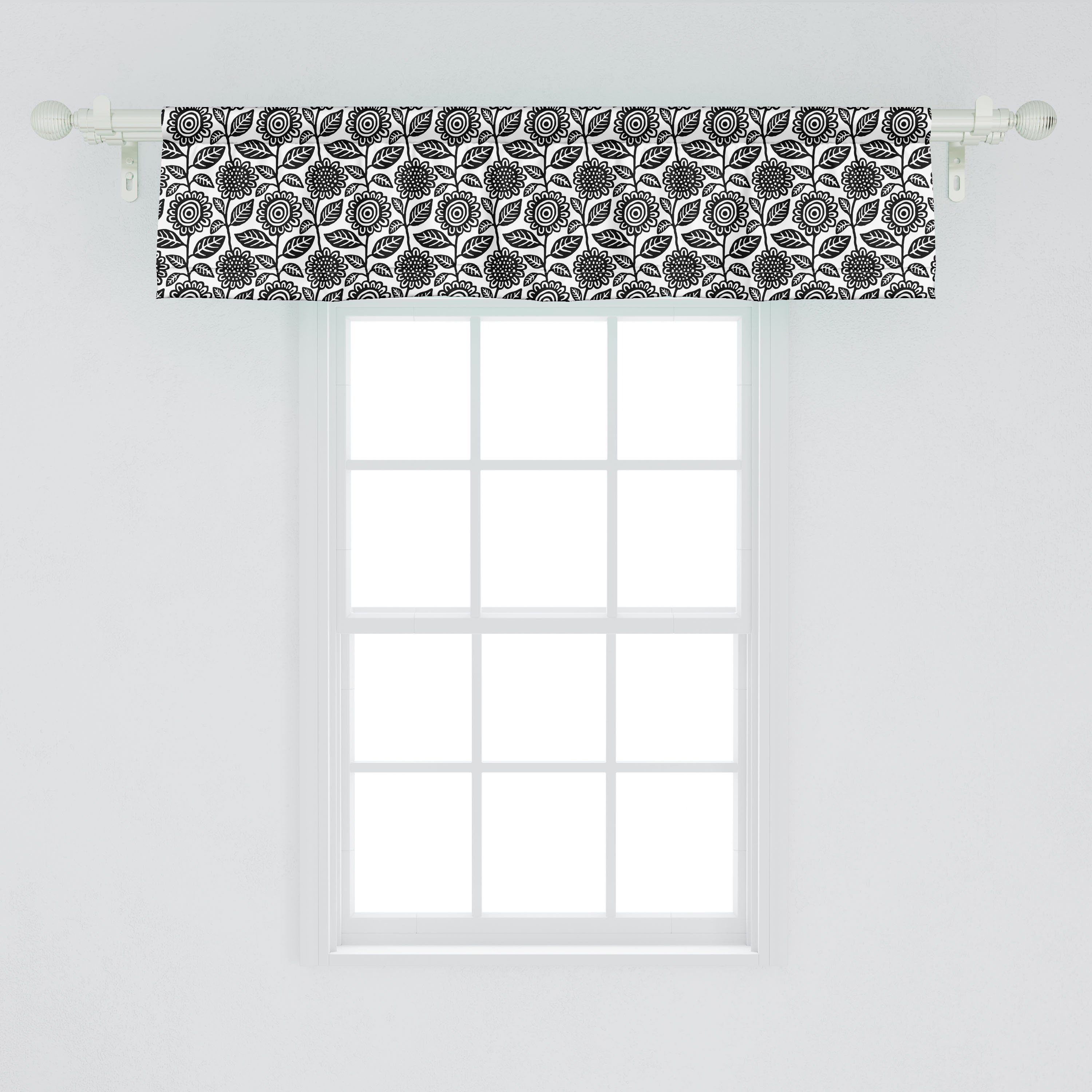 Stangentasche, mit Abakuhaus, Scheibengardine Minimalist Microfaser, Töne Blumen Küche Vorhang für Dekor Volant Schlafzimmer Blumen