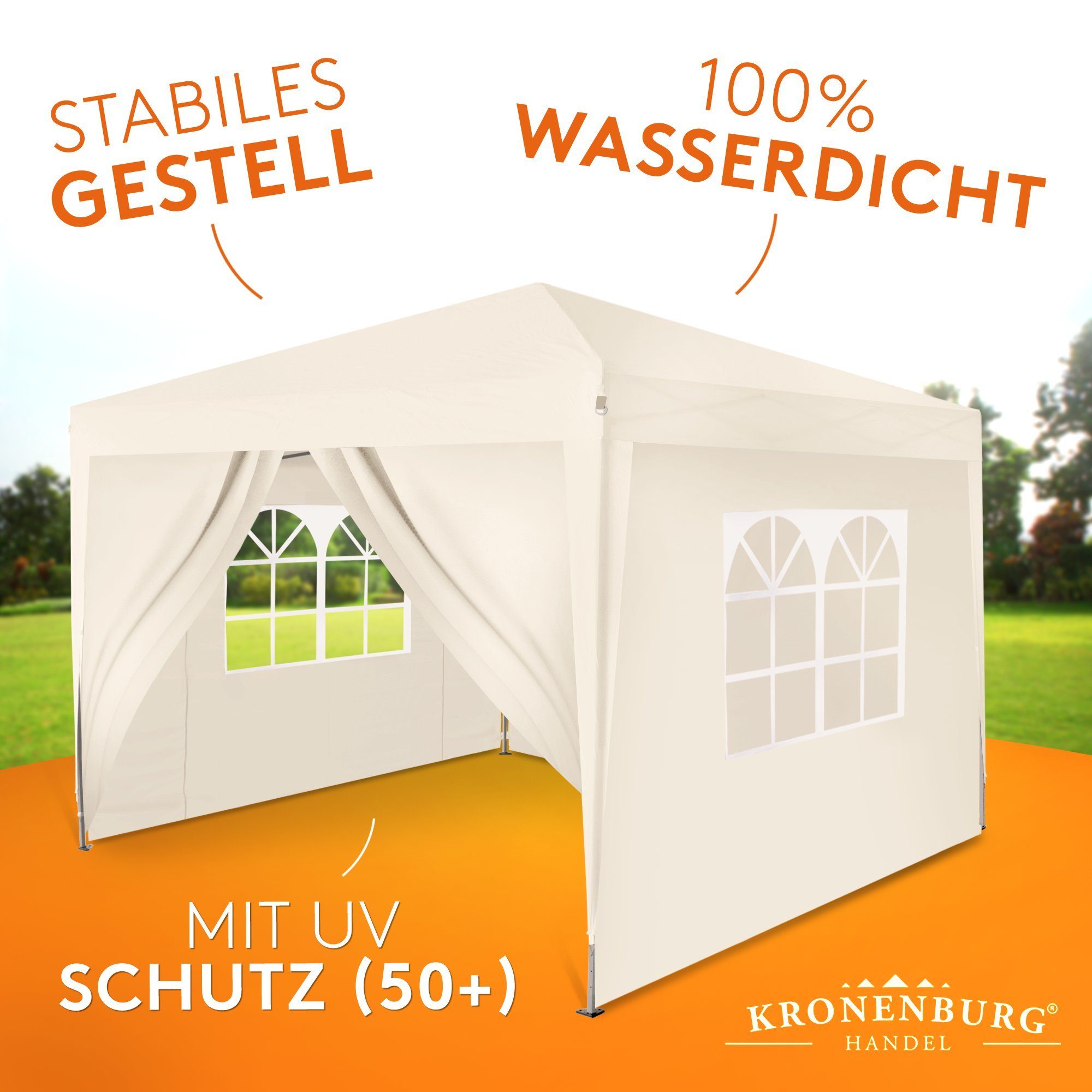Kronenburg Partyzelt Faltpavillon 2x2 m wasserdicht - Partyzelt stabil, UV-Schutz 50+, mit 4 Seitenteilen, Wetterfester Schutz, Leichter Aufbau, Inklusive Trage – Bild 4 von 5