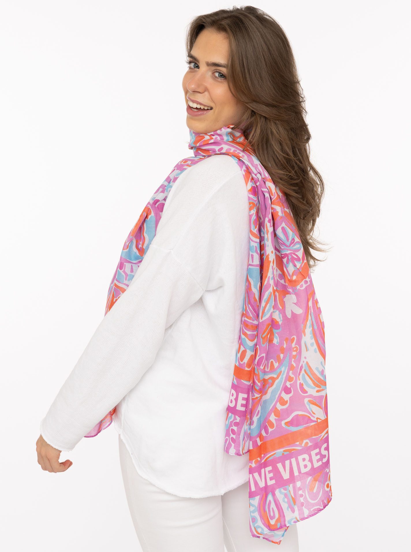 Zwillingsherz Modeschal "Paisley", transparent, aquarell Print, Schriftzug