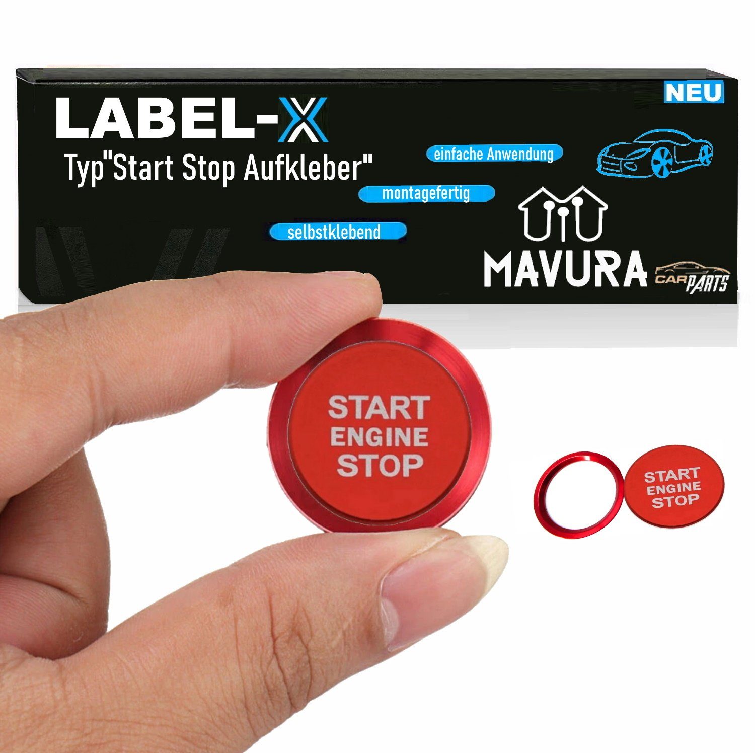 MAVURA Aufkleber LABEL-X Start Stop Ring mit Druckknopf Knopf in