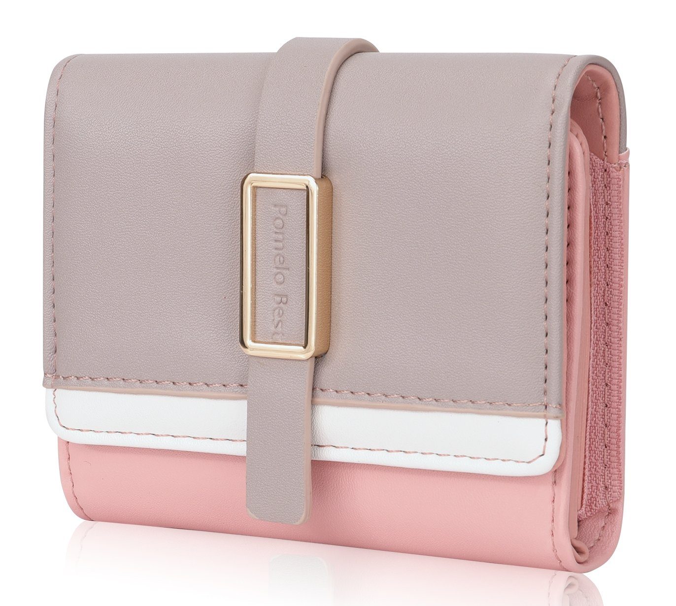 Kreditkartenetui, Münzfach x Portemonnaie Slim Damen x mit 3.5cm Handytasche Groß Geldbeutel Handtasche Weich Brieftasche Beige/Weiß/Pink NFC mit Ledergeldbörse RFID-Schutz Kartenfächer, (Frauen REDOM Kurz Geldbörse Portmonee 9.5 5 Leder Wallet, Kartenhalter), Kartenetui, 10.5