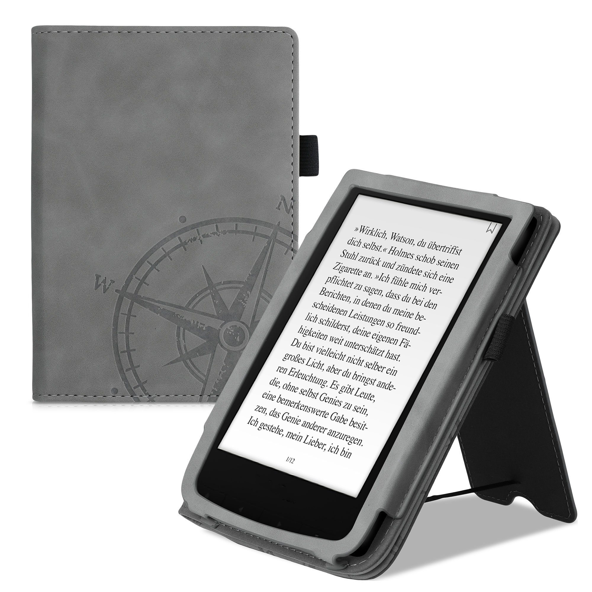 kwmobile E-Reader-Hülle Schutzhülle für Pocketbook Touch Lux 4/Lux 5/Touch HD 3/Color (2020), Handschlaufe - Cover Kompass Vintage Design