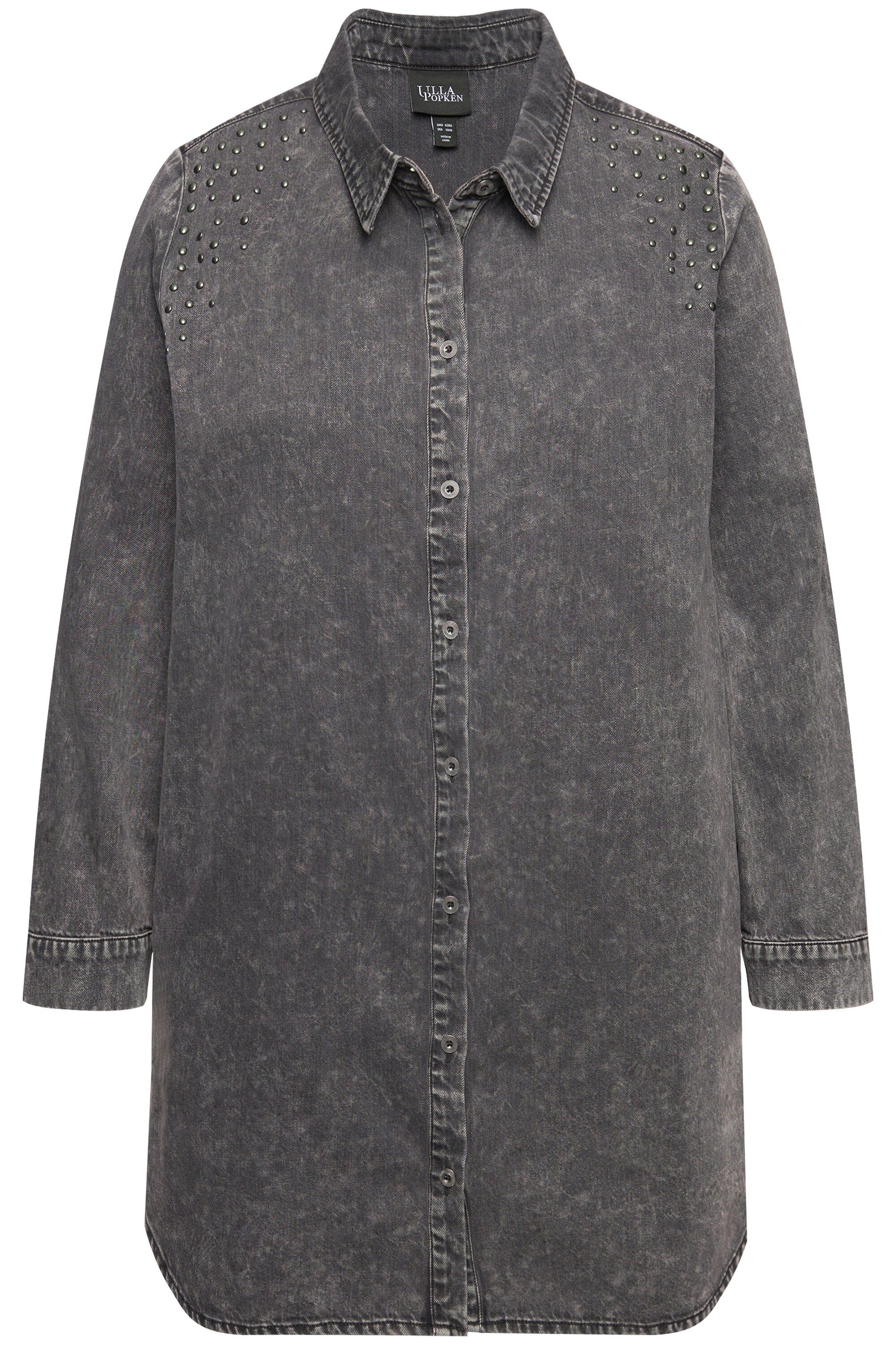 Ulla Popken Longbluse Jeanshemd Nieten A-Linie günstig online kaufen