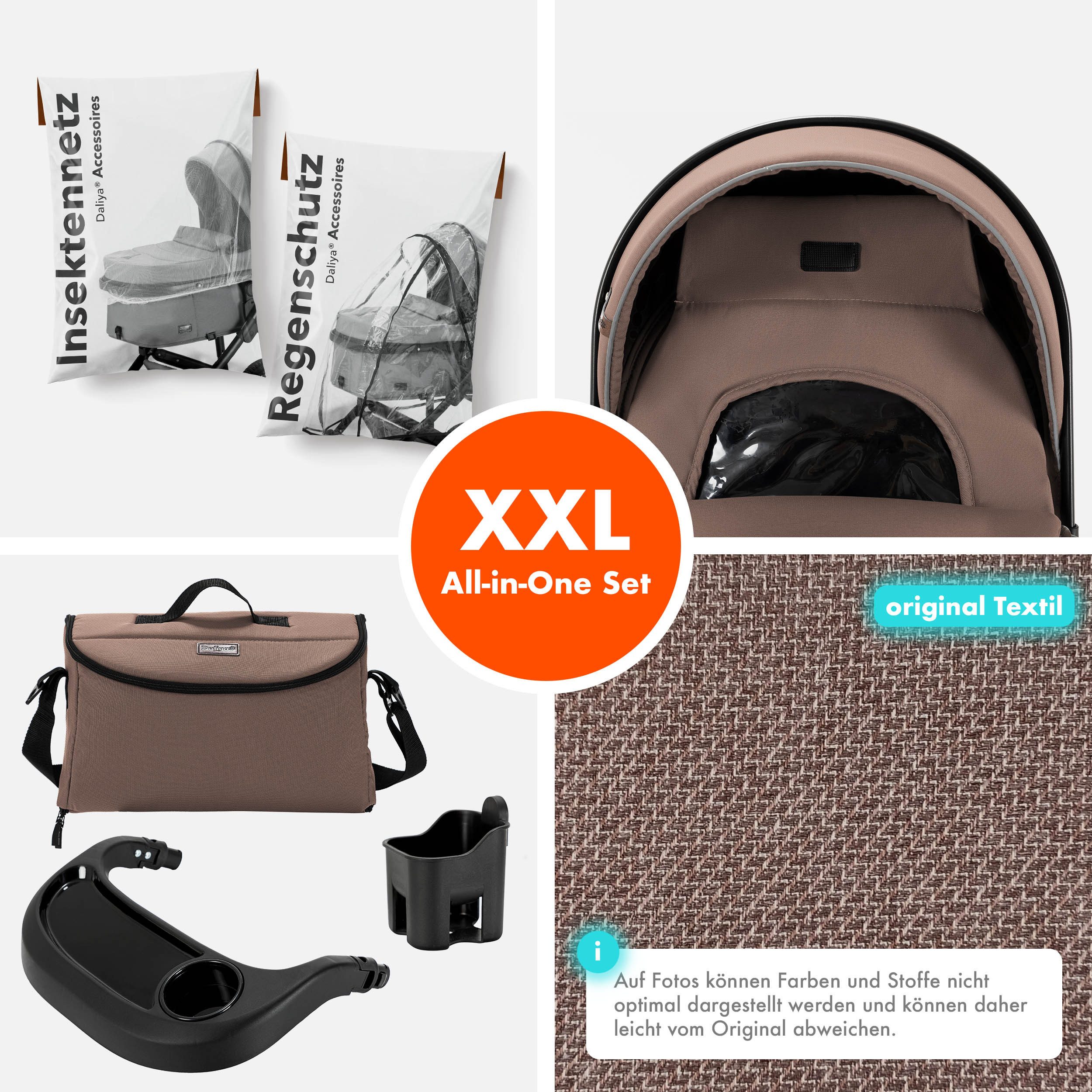 Daliya® Kombi-Kinderwagen FLEXI-PRO M 2in1 Kinderwagen & Buggy, Reisekinderwagen, XXL Set, (10-tlg), Einhändig abnehmbare Wanne, Alu-Rahmen, Gummireifen, Gurte, UV 50+