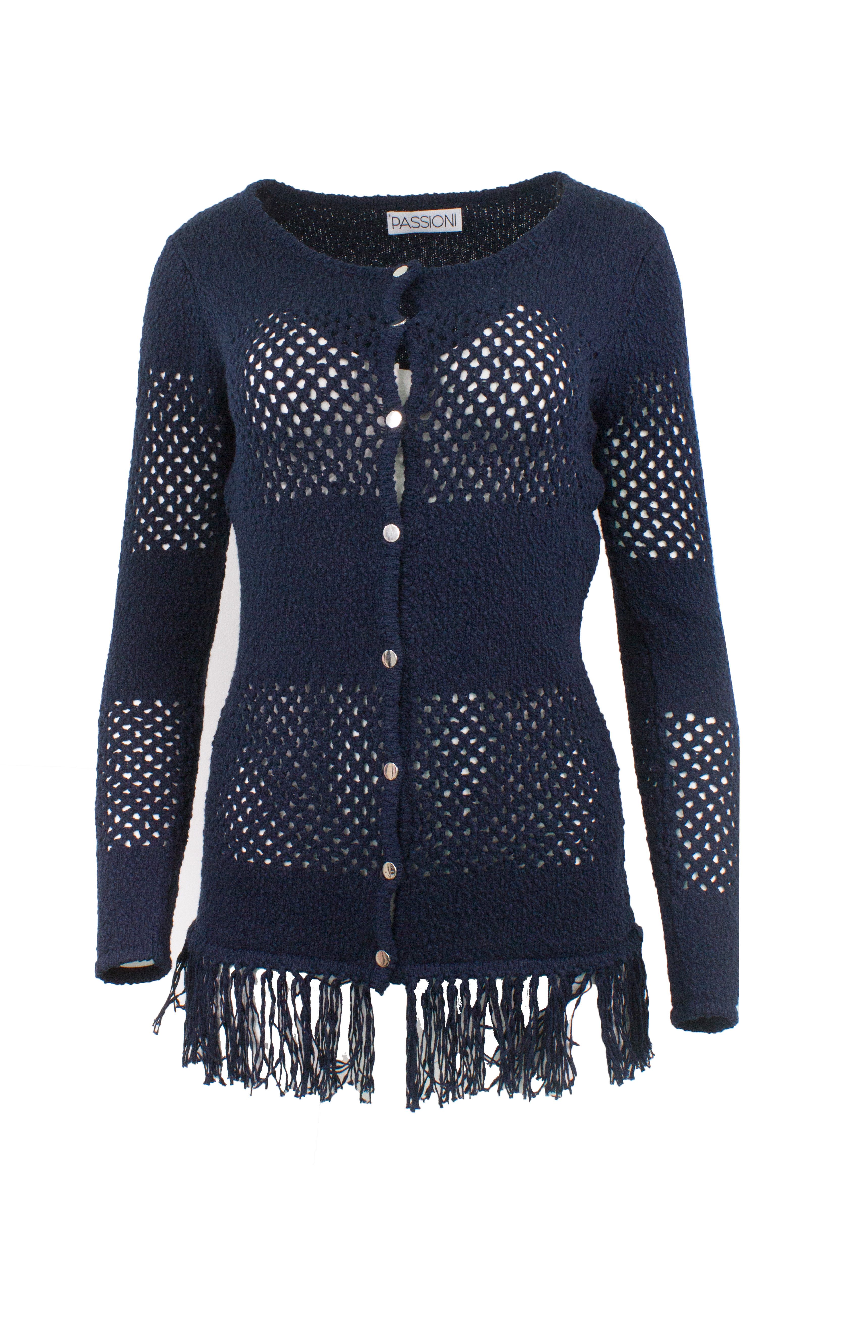 Passioni Strickjacke Eleganter Passioni-Strickcardigan in Marineblau mit Fransendetail