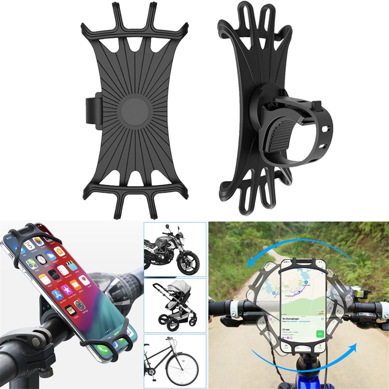 Olotos Handyhalterung Fahrrad Halterung Smartphone Handy Halter Motorrad Handy-Halterung, (Universal Motorrad Lenker Halterung Silikon 360° Drehung)