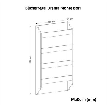 moebel17 Standregal Bücherregal Drama Montessori Weiß, Platzsparend und pflegeleicht