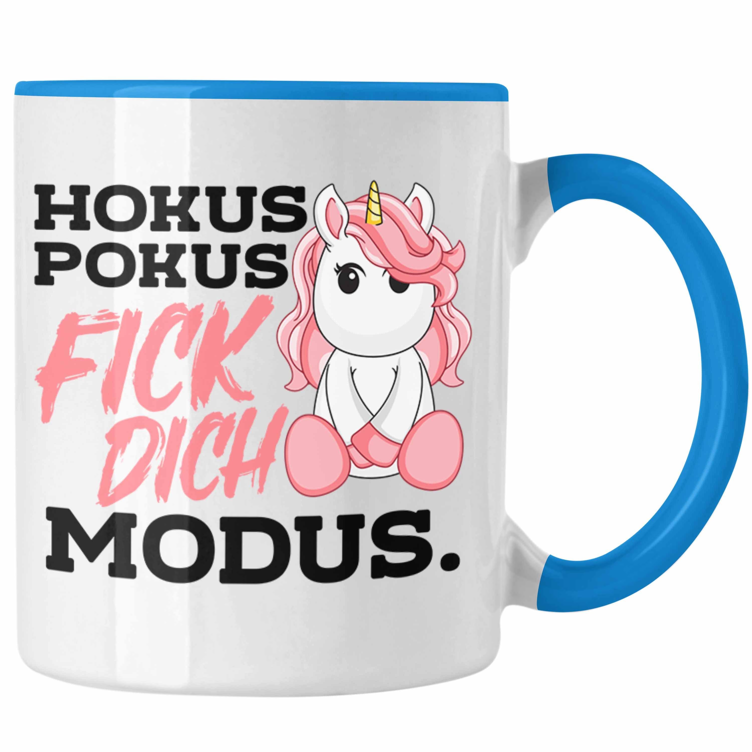 Trendation Tasse Trendation - Lustige F Dich Modus Tasse Mit Spruch Einhorn Kaffeetasse Geschenk Mama Freundin Kollegin Geschenkidee Arbeit Frauen Blau