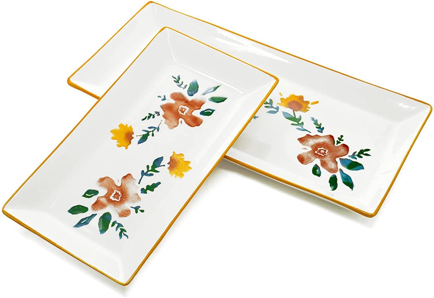 Servierteller, Salatteller Keramik, 28,5x15 Blütenfest 1x (Set, 38x18,5 1x Lashuma 2-tlg), cm cm, Servierplatte