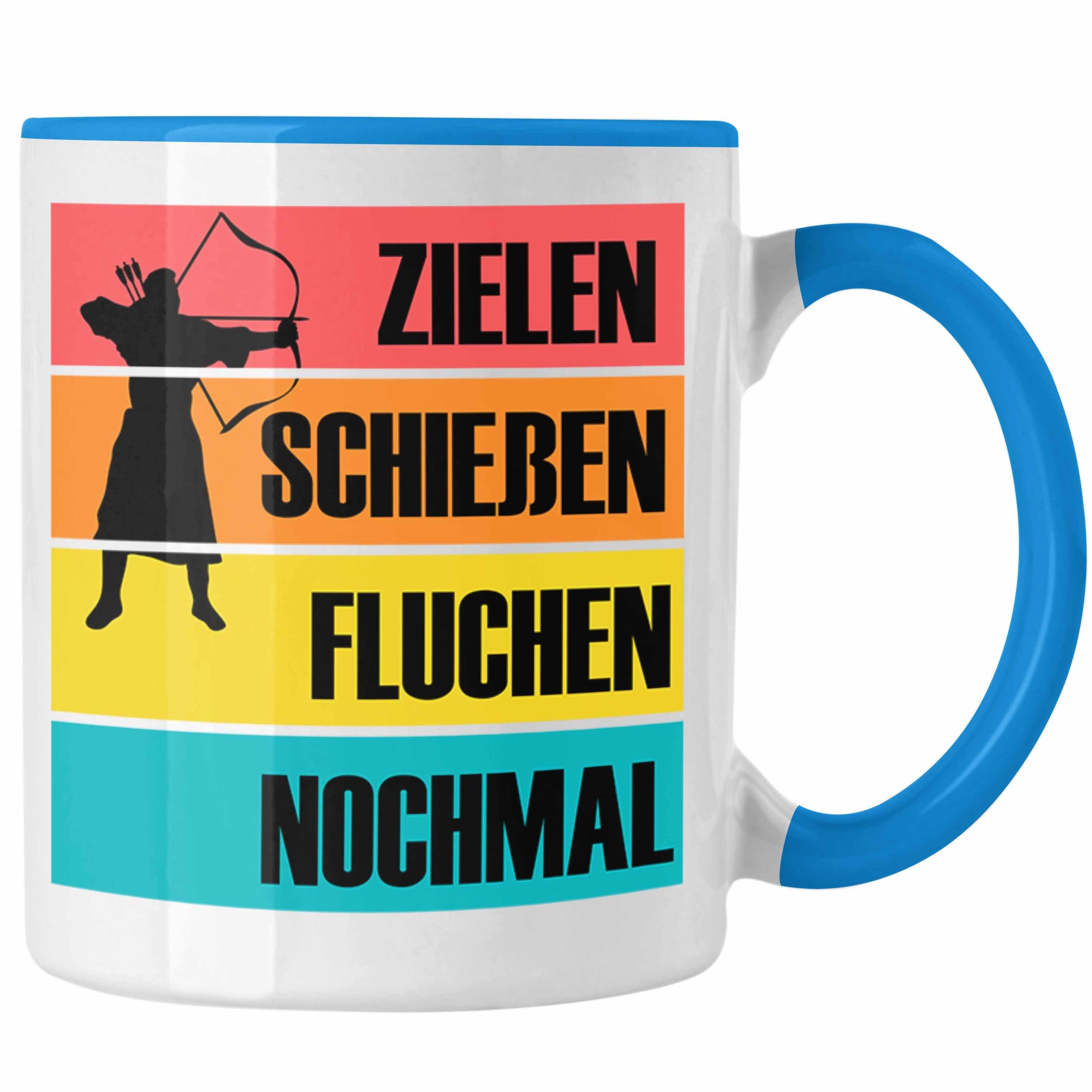 Trendation Tasse Bogenschießen Tasse mit Bogenschütze Spruch - Geschenk für Pfeil und B Blau