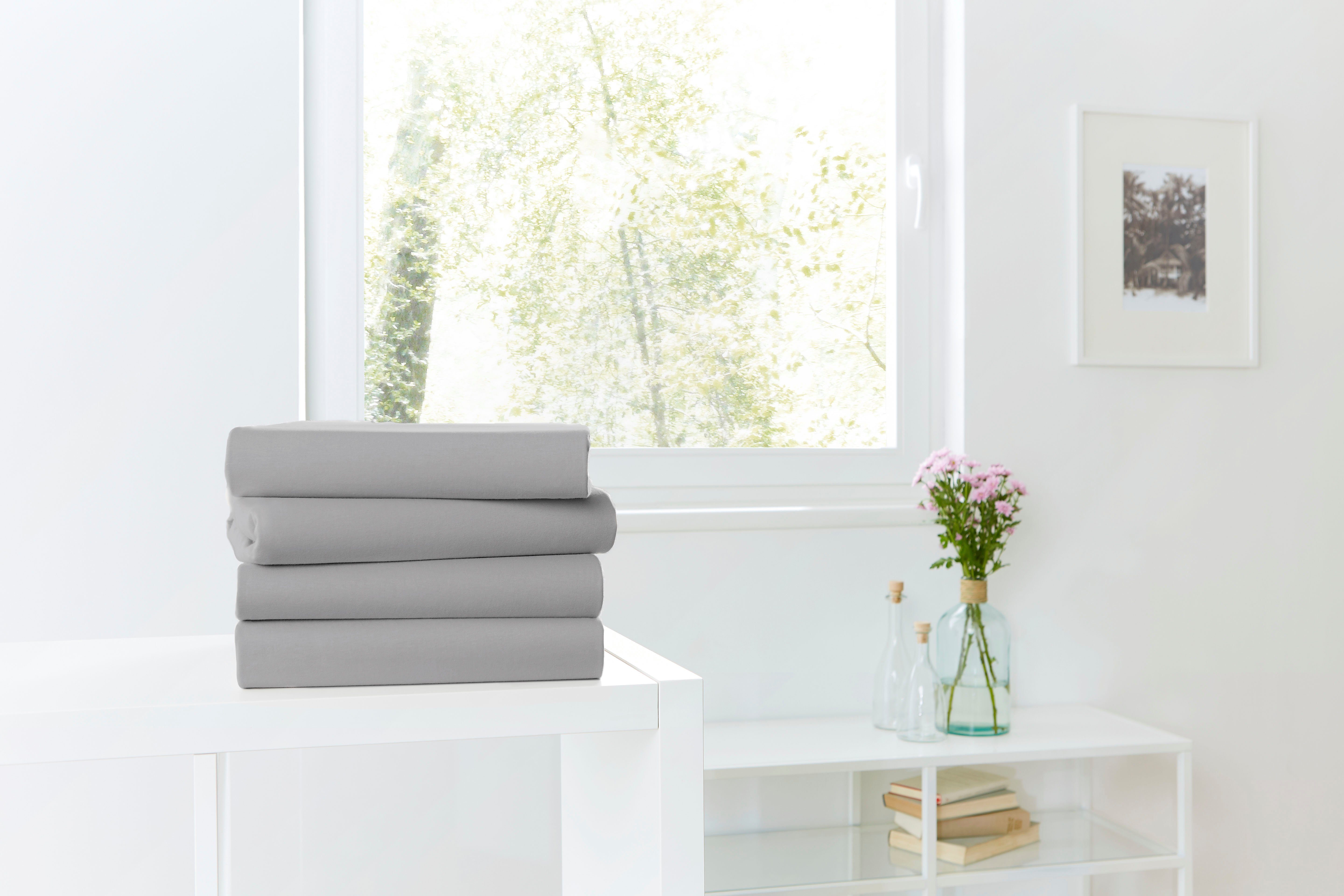 Primera Spannbettlaken Mako-Feinjersey Spannbetttuch, Mako-Jersey, Gummizug: rundum, (1 Stück), Geeignet für Standardmatratzen bis 22 cm, 100% Baumwolle – Bild 4 von 5