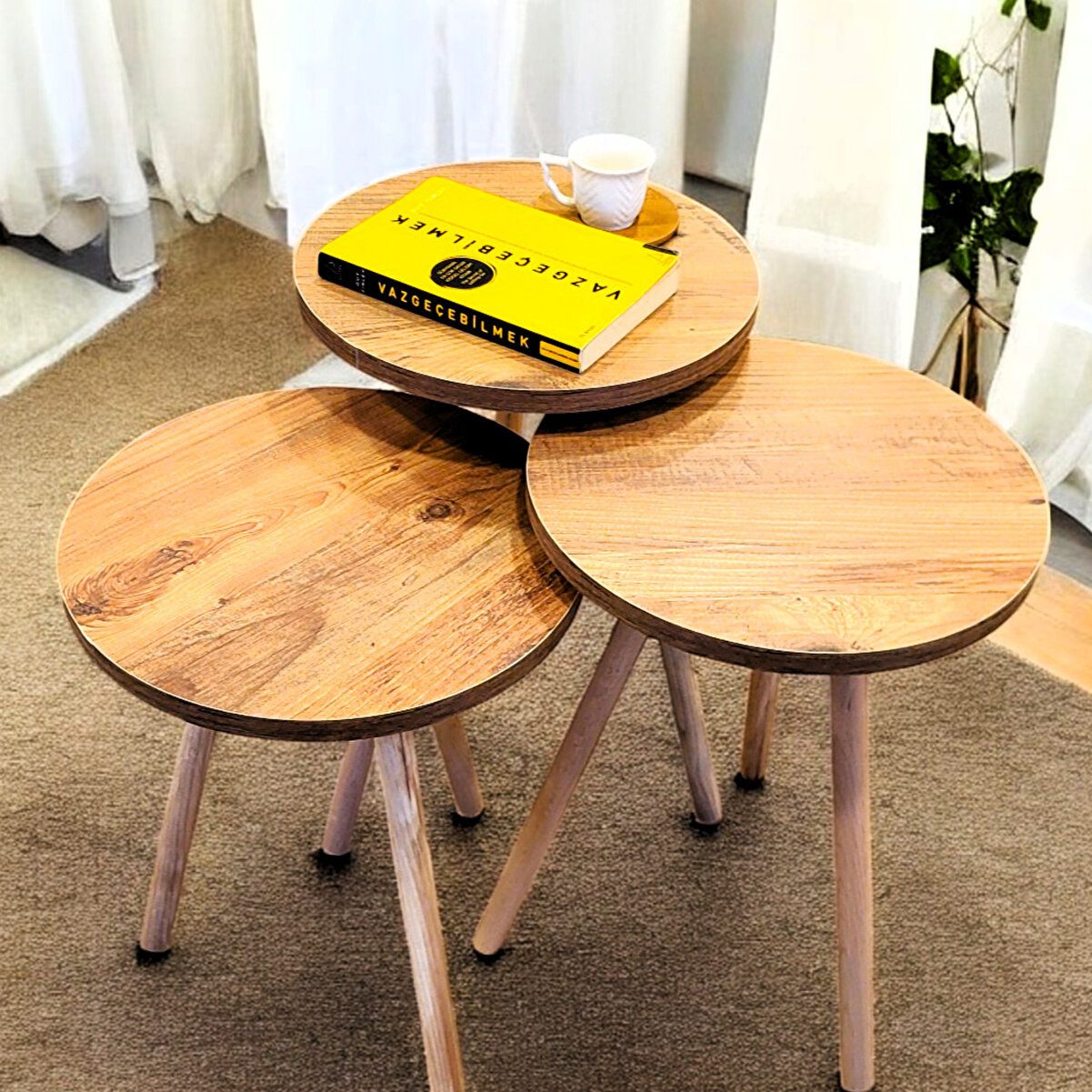 en.casa Couchtisch (Satztisch-Set, 3-St., 3er-Set Satztische), Platzsparendes 3er-Set, rund 91332111
