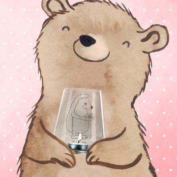 Mr. & Mrs. Panda Windlicht Igel Kuchenstück - Transparent - Geschenk, Kerzenglas, Tiermotive, Te (1 St), Magische Gravurmotive