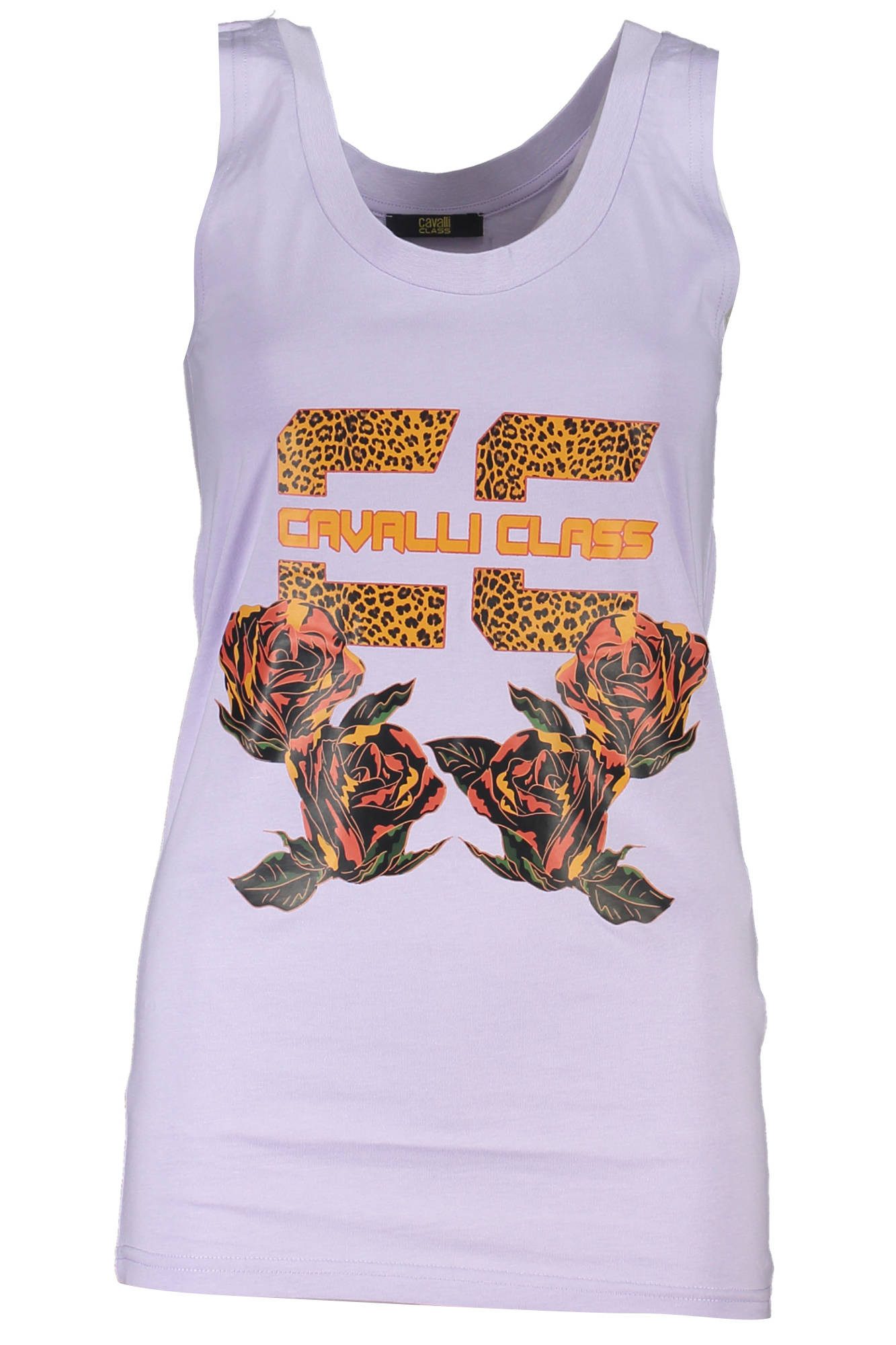 Cavalli Class T-Shirt Lila Damen-Tanktop mit Druck und Rundhalsausschnitt