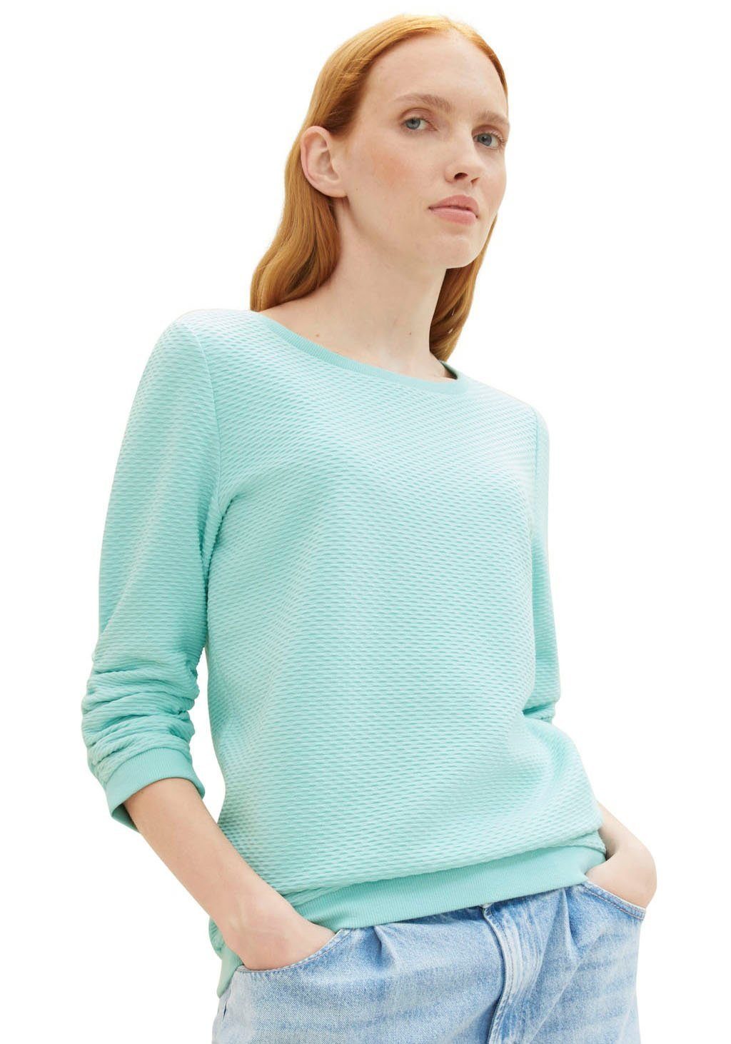 Denim pastel Materialoberfläche TOM Sweatshirt besonderer turquoise mit TAILOR