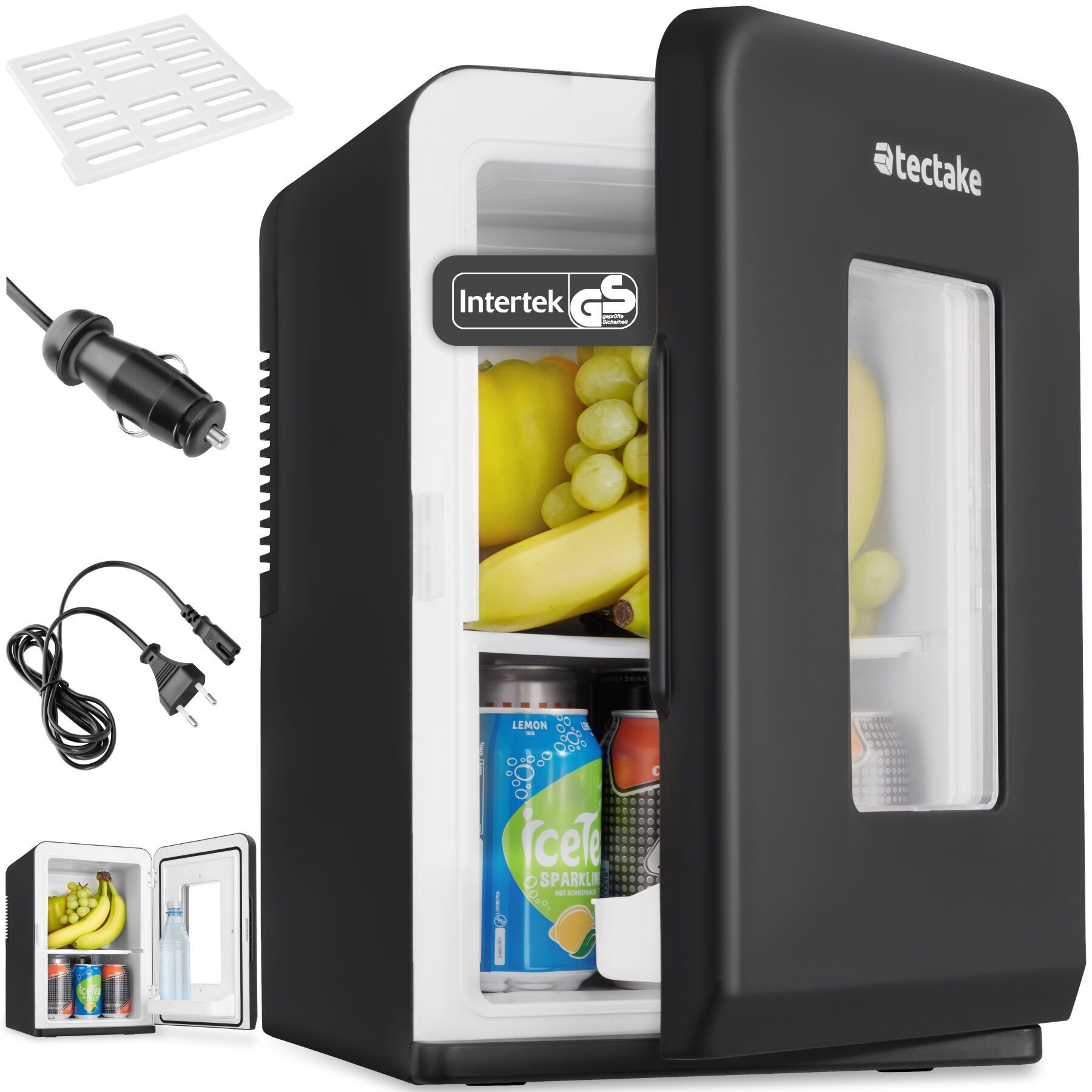 tectake Kühlbox Tragbarer 2 in 1 Mini-Kühlschrank, 27 x 31 x 41 cm, 14 l, leicht und leise, mit ECO-Modus und AC- und DC-Kabel