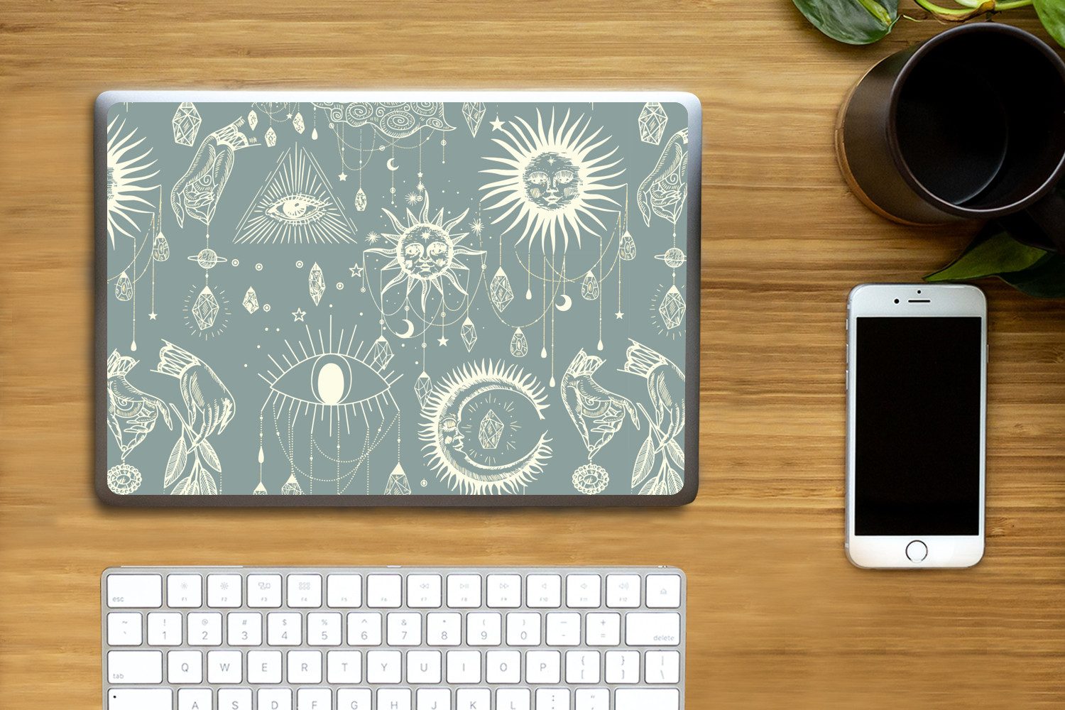 Thumbnail - MuchoWow Laptop-Aufkleber Boho - Druck - Blau - Sonne - Augen - Zen, (1tlg), Laptop Folien Cover, Aufkleber, Sticker, Sc...