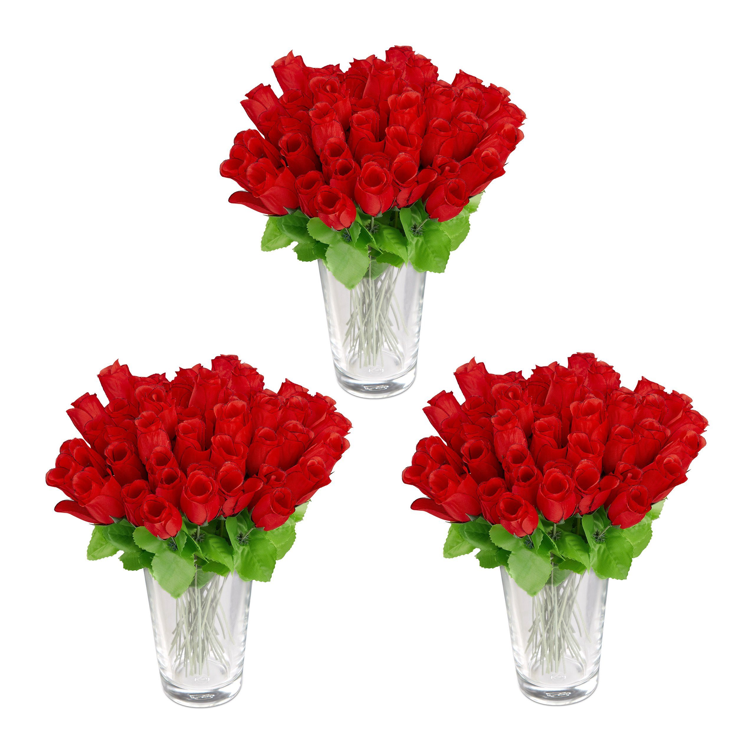 Künstliche Zimmerpflanze Kunstrosen rot 144 Stück, relaxdays, Höhe 26 cm